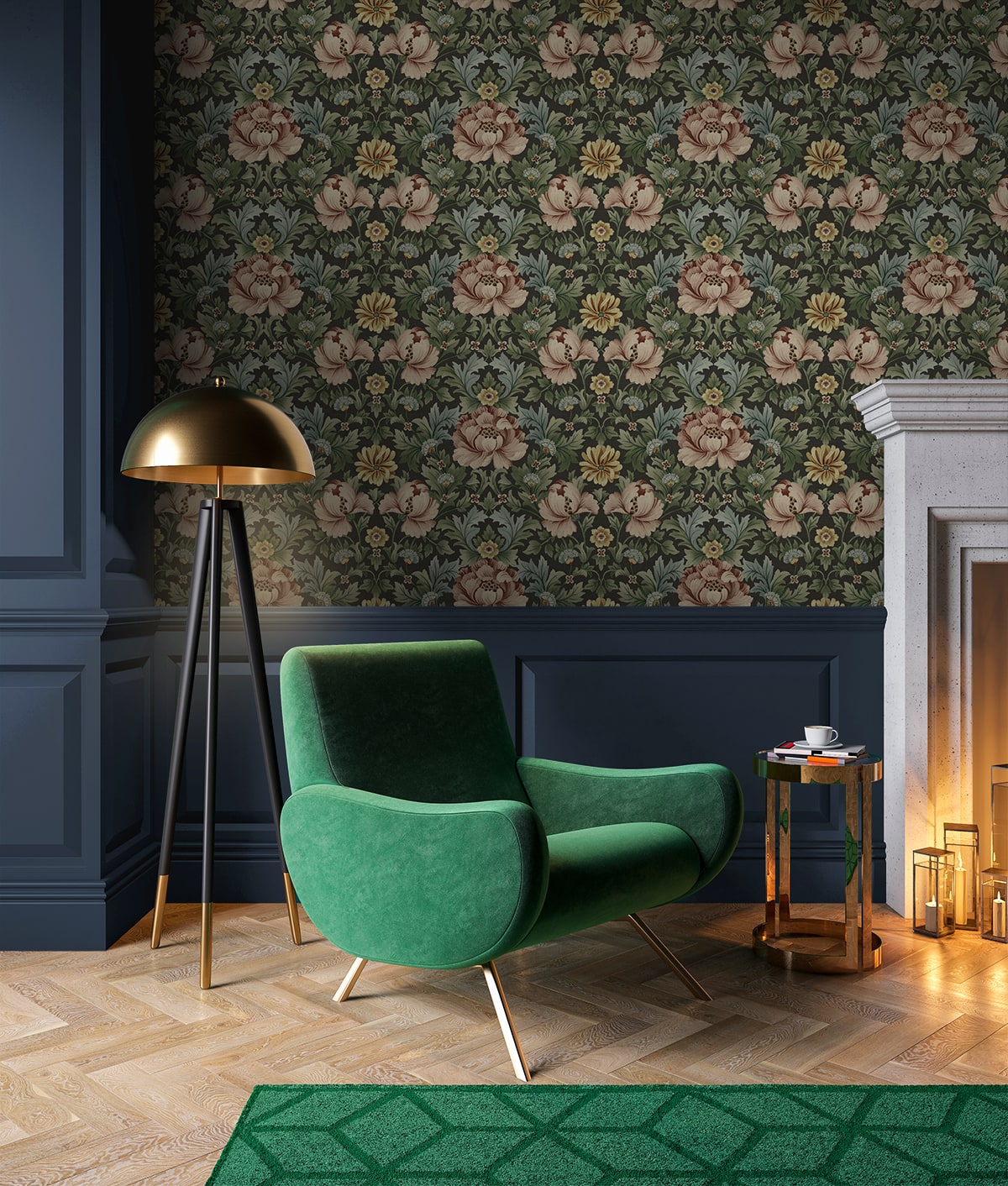 Floral Garden Peel and Stick wallpaper in clove and rosemary color - pattern number HG12606 - by NextWall in the Peel and Stick Wallpaper by Harry and Grace 4 collection