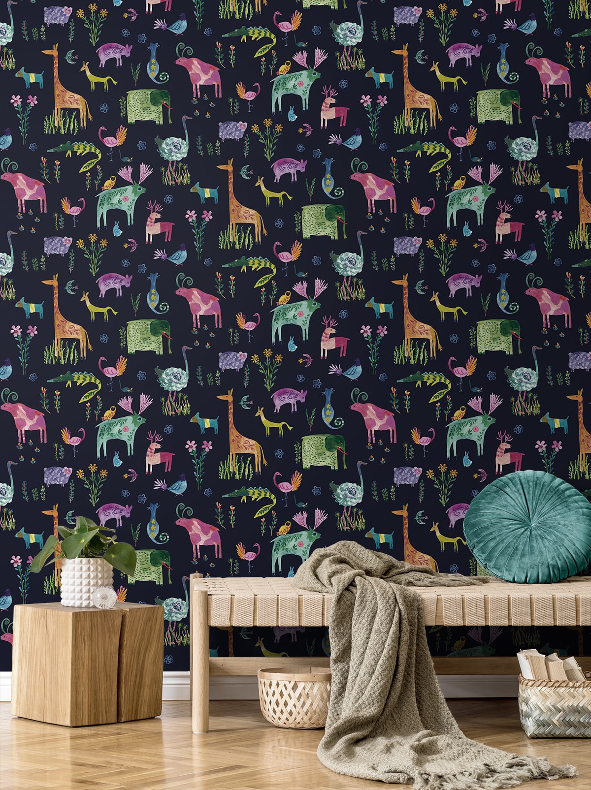 Animals Peel and Stick wallpaper in dark blue color - pattern number HG12802 - by NextWall in the Peel and Stick Wallpaper by Harry and Grace 4 collection