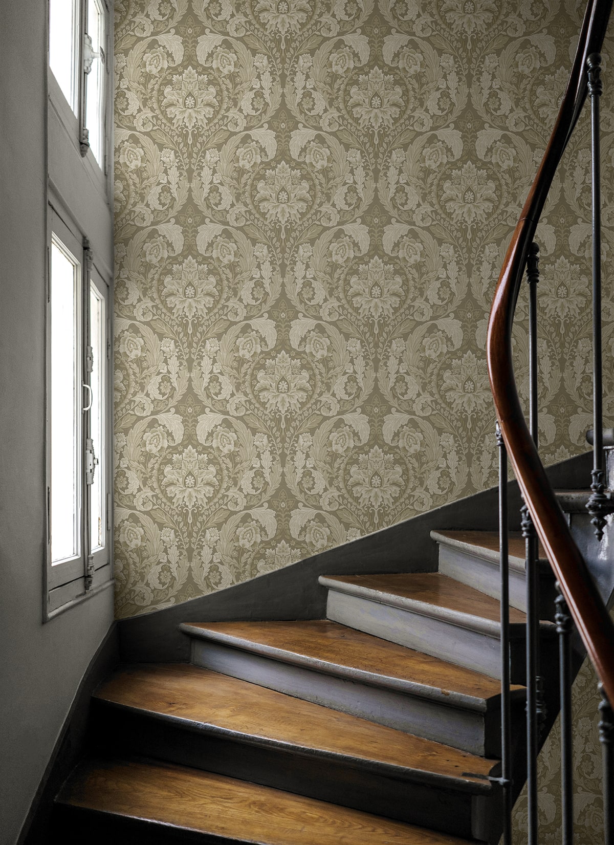 Thornton Vintage Damask Peel and Stick wallpaper in latte color - pattern number HG12905 - by NextWall in the Peel and Stick Wallpaper by Harry and Grace 5 collection