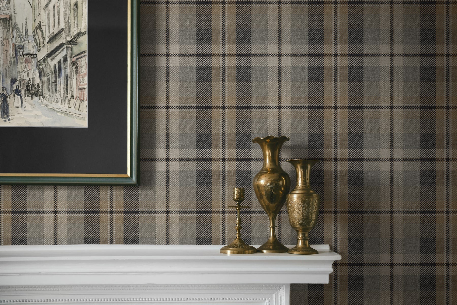 Thornbury Tailored Plaid Peel and Stick wallpaper in cliffside color - pattern number HG13107 - by NextWall in the Peel and Stick Wallpaper by Harry and Grace 5 collection