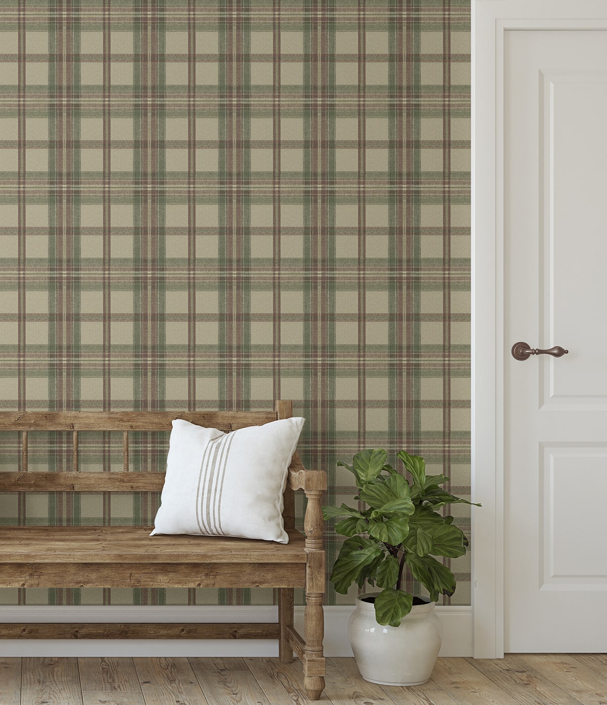 Herringbone Plaid Peel and Stick wallpaper in clay and sage color - pattern number HG13707 - by NextWall in the Peel and Stick Wallpaper by Harry and Grace 5 collection