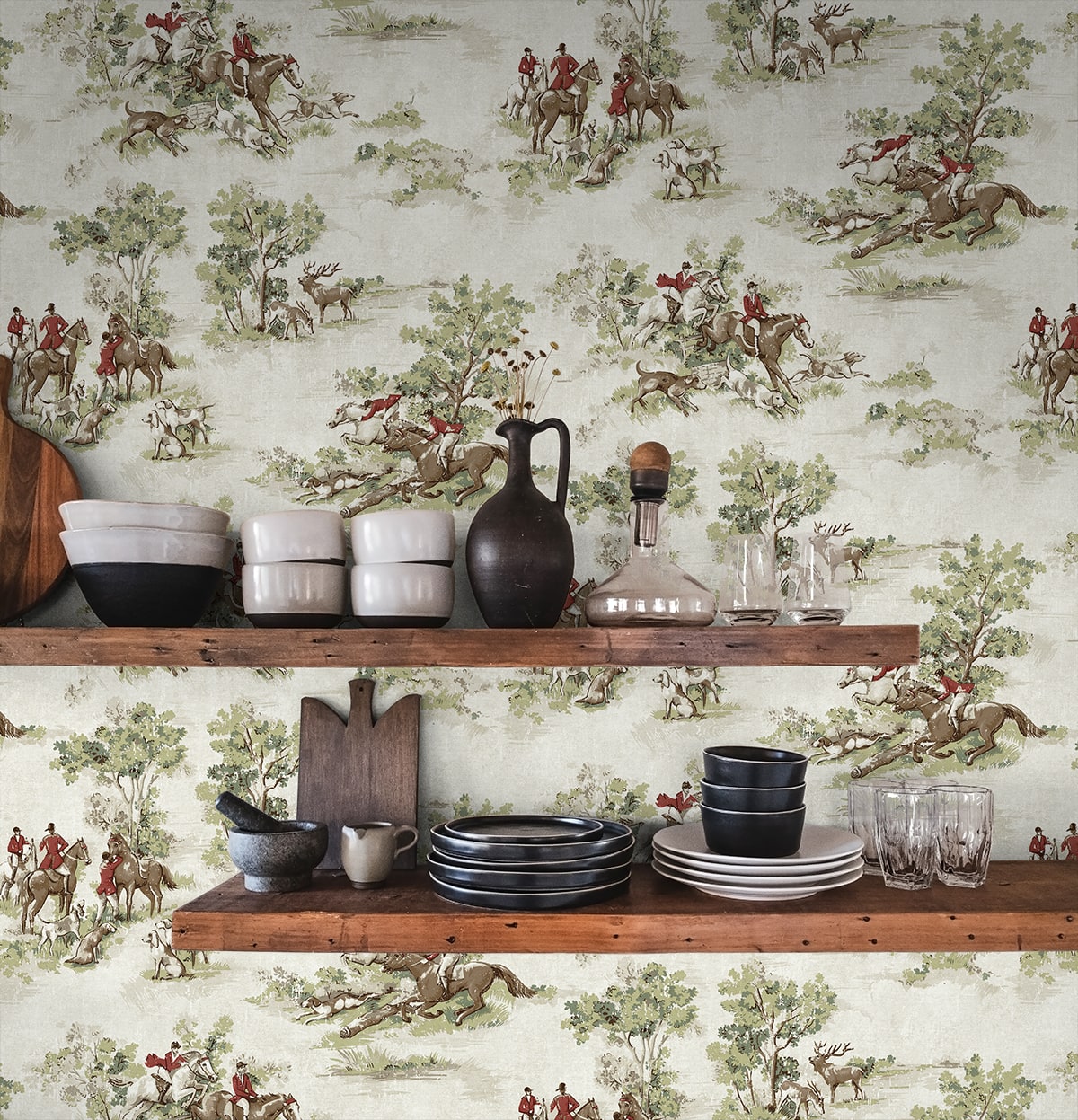 Horse Race Peel and Stick wallpaper in rosemary and garnet color - pattern number HG13804 - by NextWall in the Peel and Stick Wallpaper by Harry and Grace 5 collection