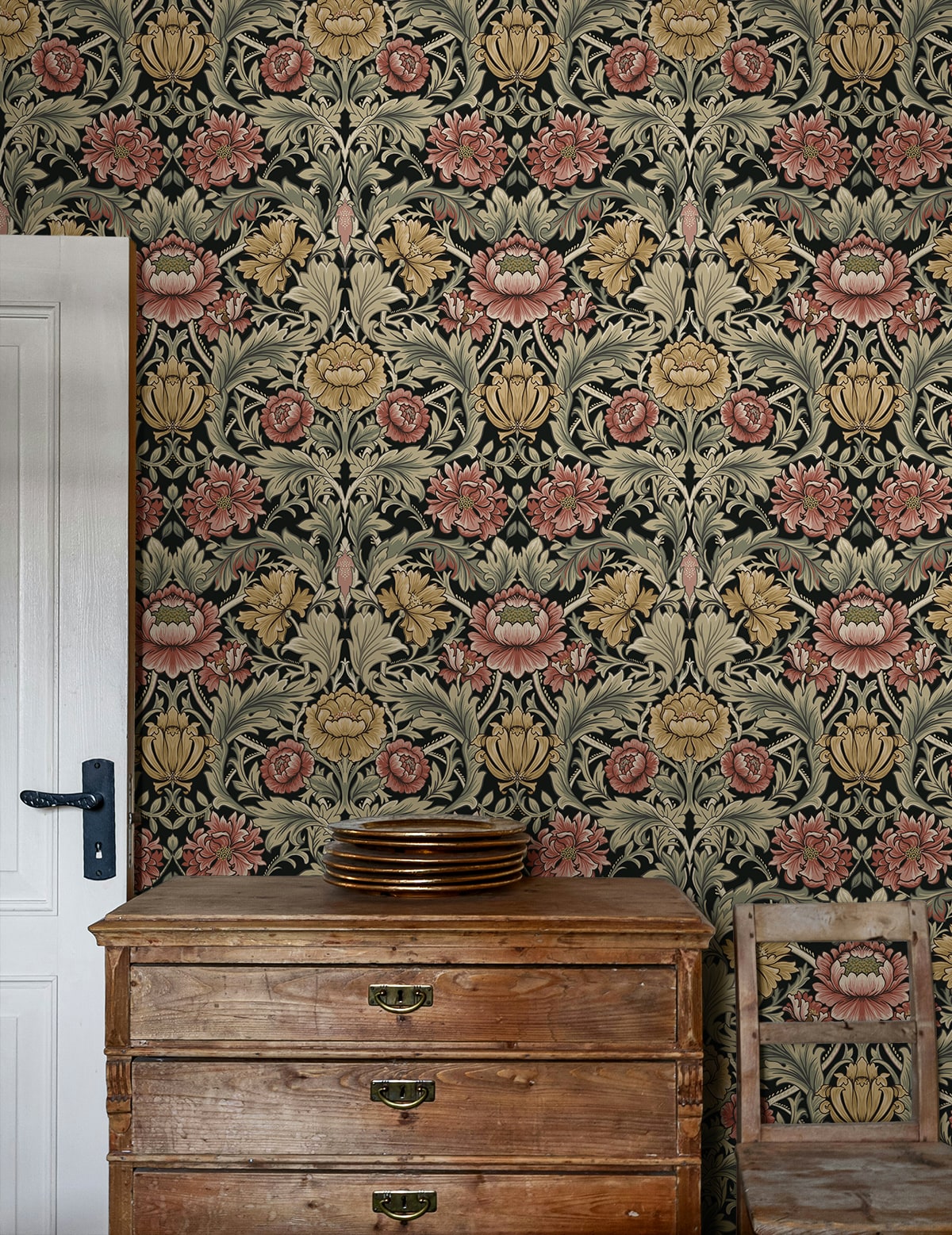 Acanthus Floral Cameo Peel and Stick wallpaper in ebony color - pattern number HG14000 - by NextWall in the Peel and Stick Wallpaper by Harry and Grace 5 collection