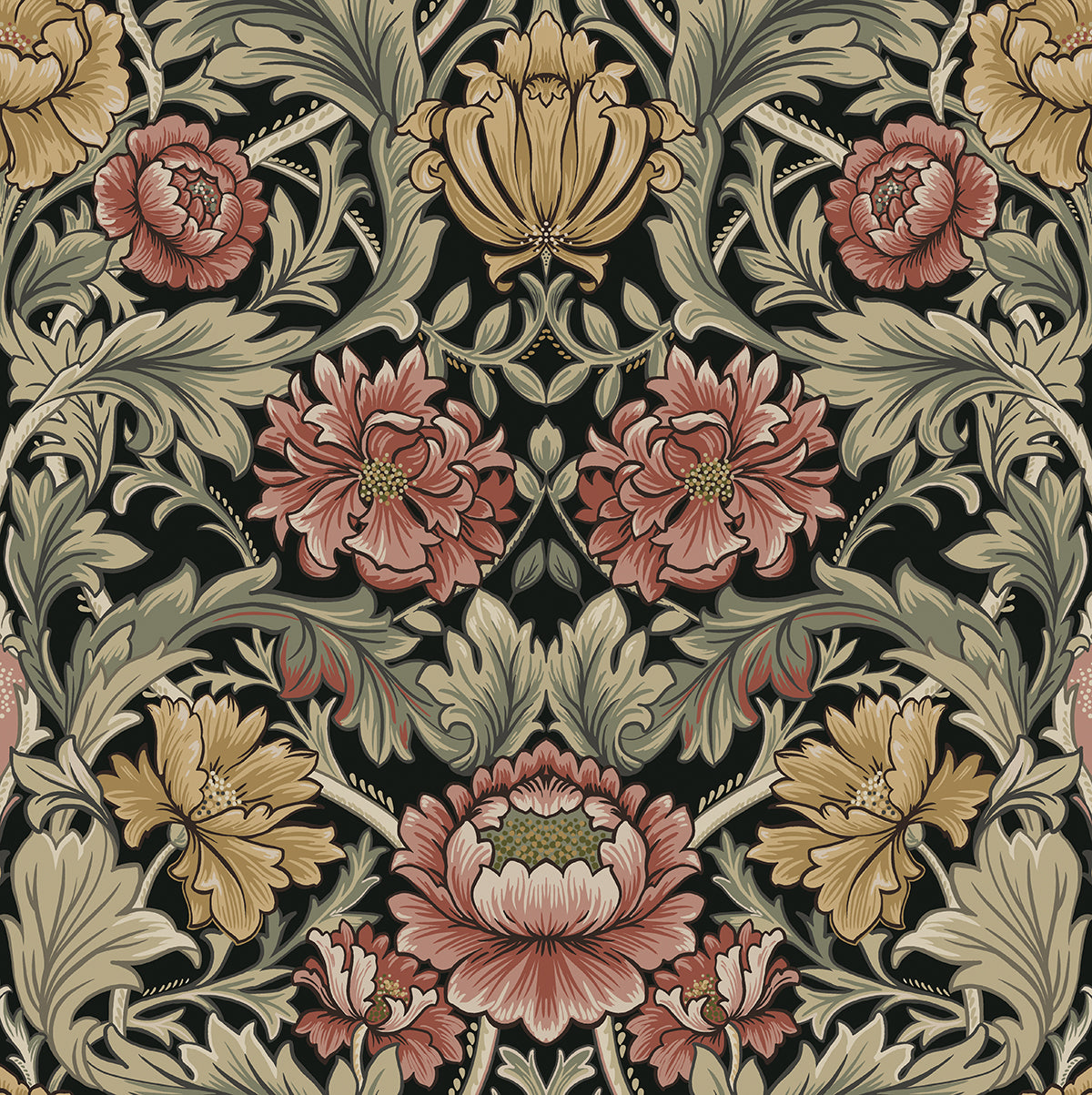 Acanthus Floral Cameo Peel and Stick wallpaper in ebony color - pattern number HG14000 - by NextWall in the Peel and Stick Wallpaper by Harry and Grace 5 collection