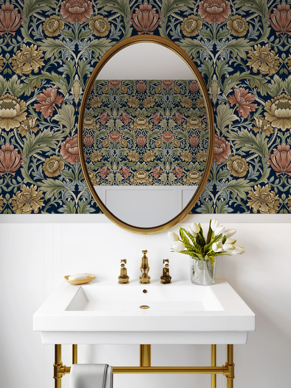 Acanthus Floral Cameo Peel and Stick wallpaper in dark blue color - pattern number HG14002 - by NextWall in the Peel and Stick Wallpaper by Harry and Grace 5 collection