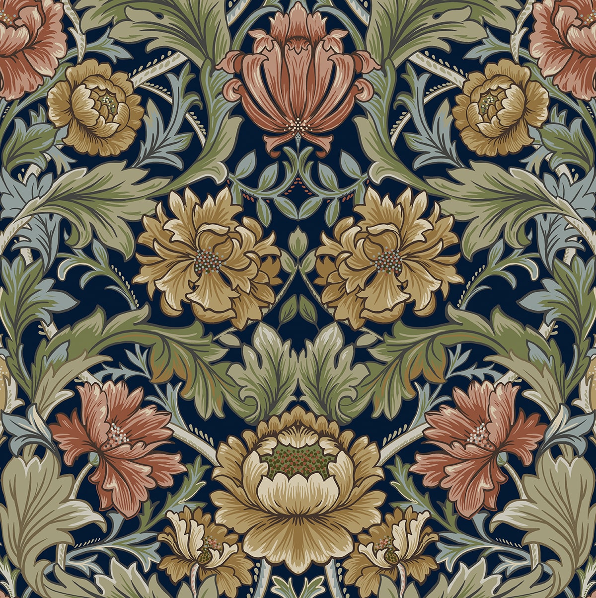 Acanthus Floral Cameo Peel and Stick wallpaper in dark blue color - pattern number HG14002 - by NextWall in the Peel and Stick Wallpaper by Harry and Grace 5 collection