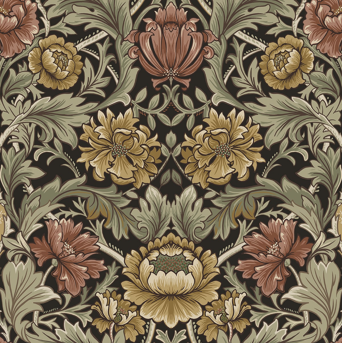 Acanthus Floral Cameo Peel and Stick wallpaper in espresso color - pattern number HG14006 - by NextWall in the Peel and Stick Wallpaper by Harry and Grace 5 collection