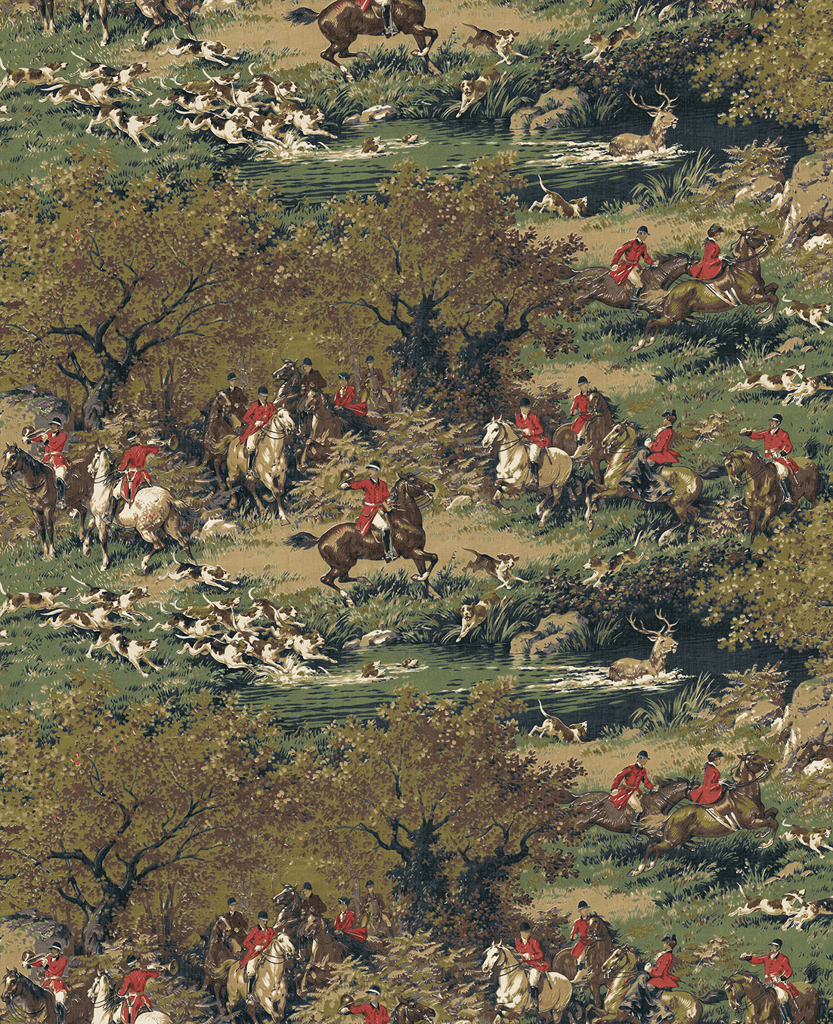 Taunton Hunt Scene Peel and Stick Wallpaper in olive & midnight color - pattern number HG14102 - by NextWall in the Peel and Stick Wallpaper by Harry and Grace 6 collection