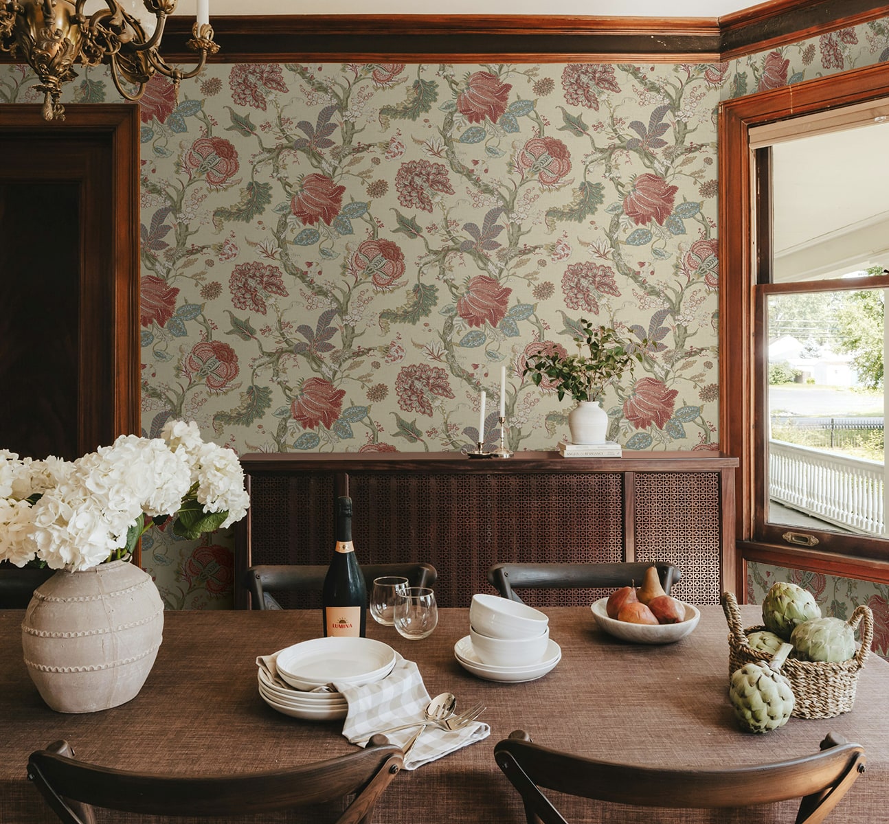 Jacobean Trail Peel and Stick Wallpaper in pine & rosewood color - pattern number HG14201 - by NextWall in the Peel and Stick Wallpaper by Harry and Grace 6 collection