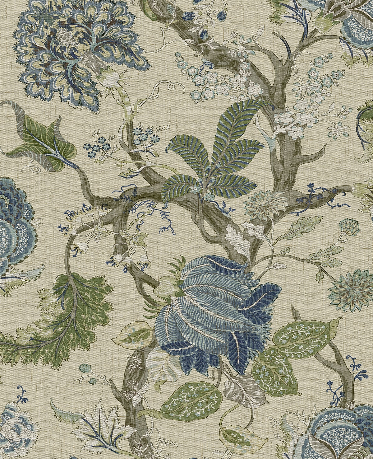 Jacobean Trail Peel and Stick Wallpaper in fern & blueprint color - pattern number HG14204 - by NextWall in the Peel and Stick Wallpaper by Harry and Grace 6 collection