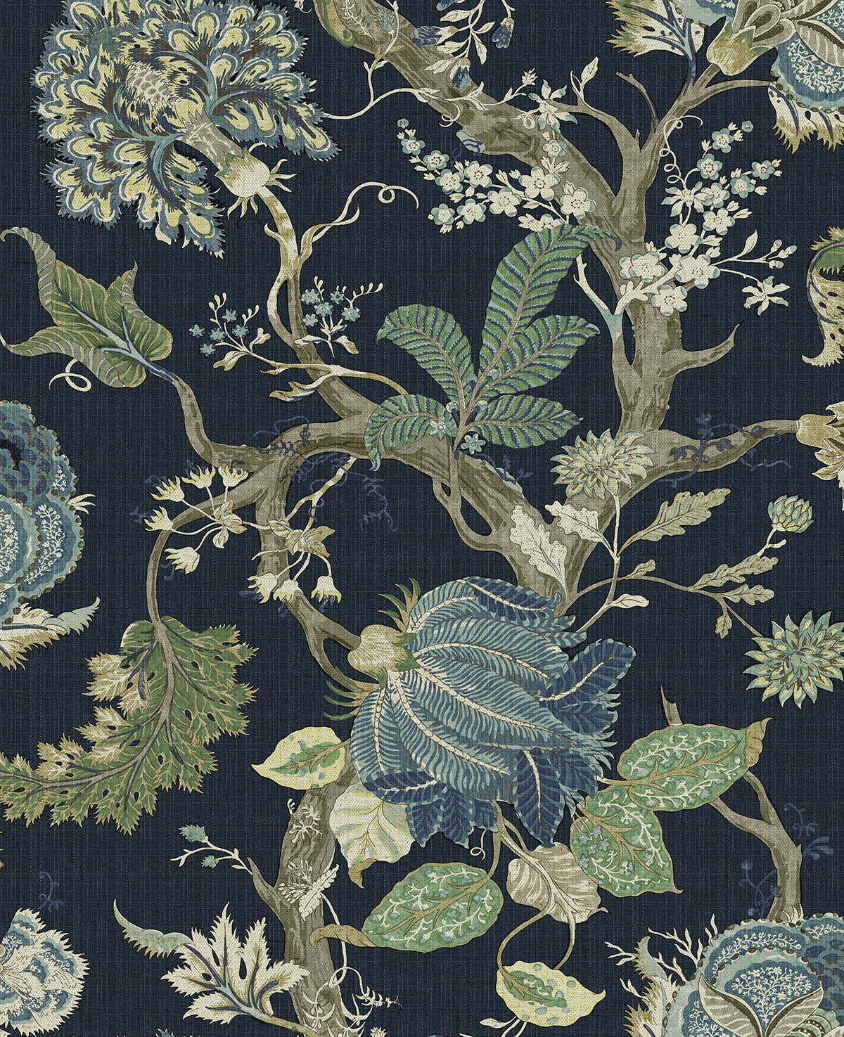 Jacobean Trail Peel and Stick Wallpaper in midnight blue & greenery color - pattern number HG14212 - by NextWall in the Peel and Stick Wallpaper by Harry and Grace 6 collection