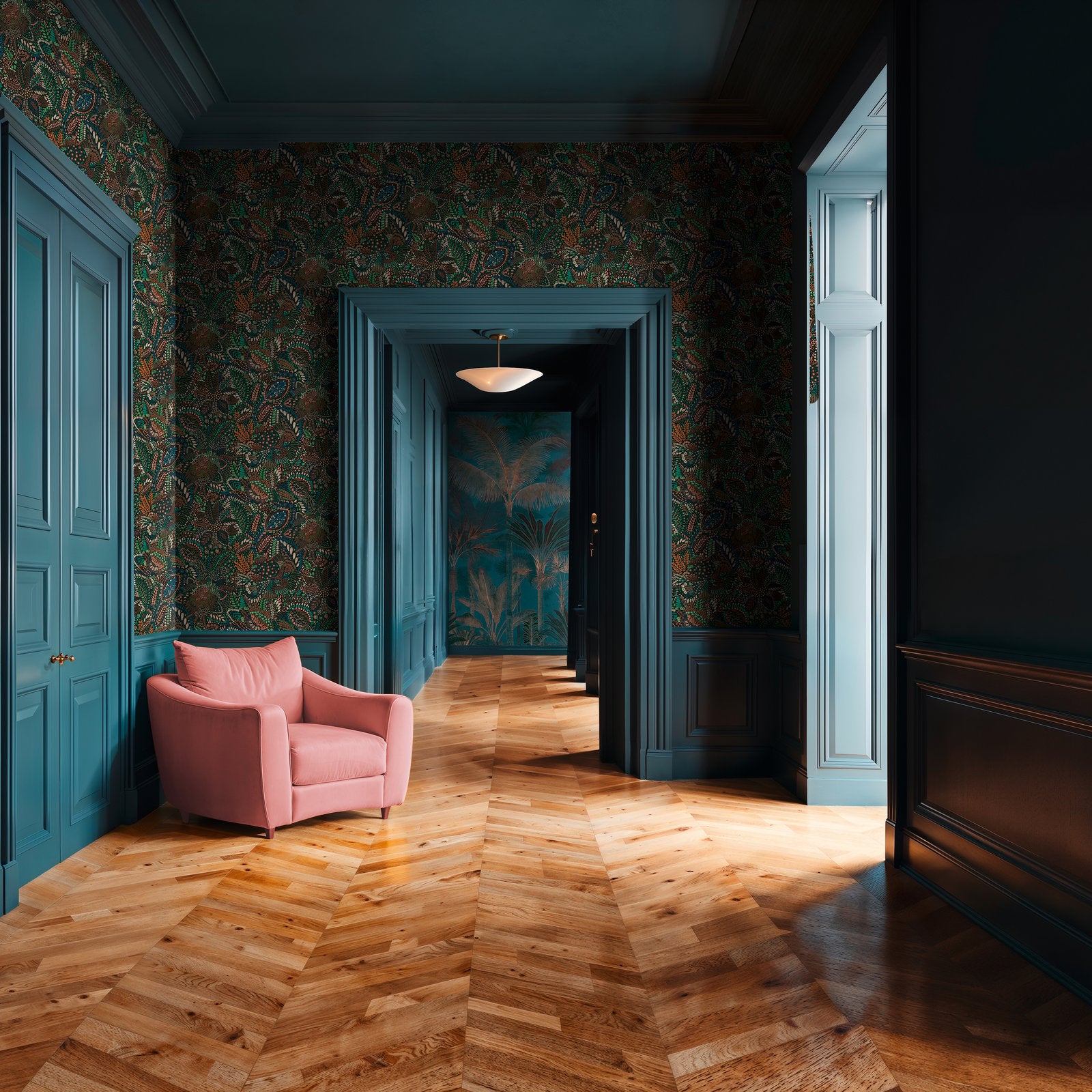 Floral Wallpaper in Blue color - pattern number HV41066 - by Galerie in the Havana 2 collection