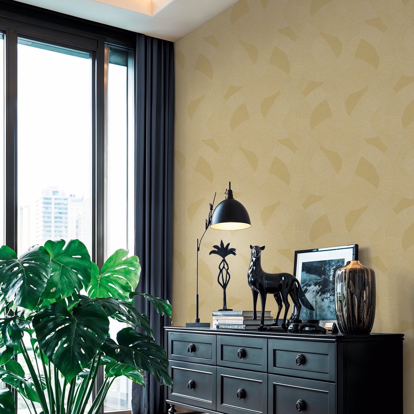 Geometric Wallpaper in Yellow color - pattern number HV41075 - by Galerie in the Havana 2 collection
