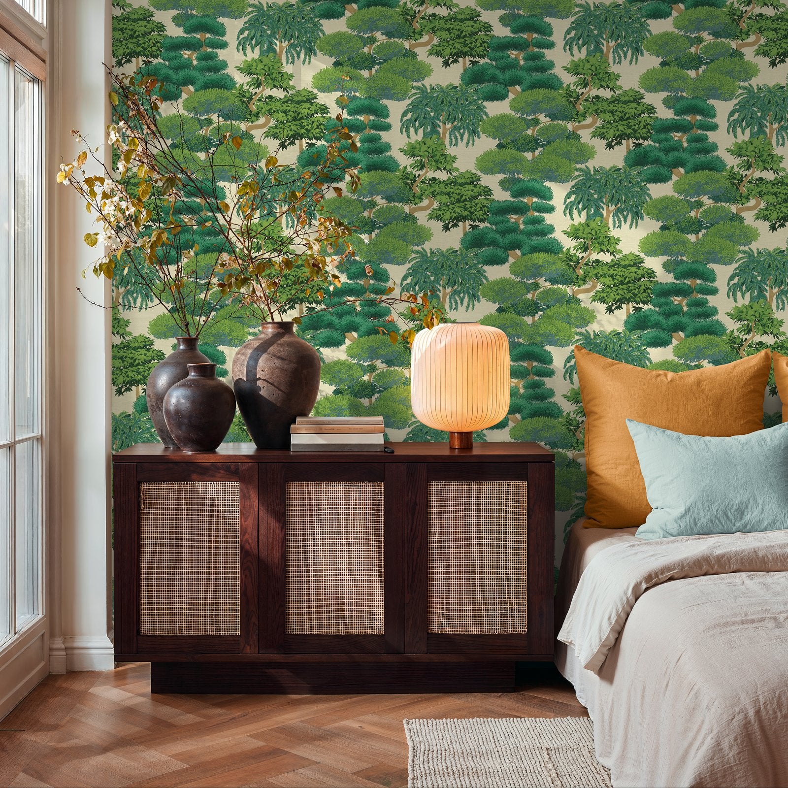 Tree Leaf Wallpaper in Green color - pattern number HV41077 - by Galerie in the Havana 2 collection