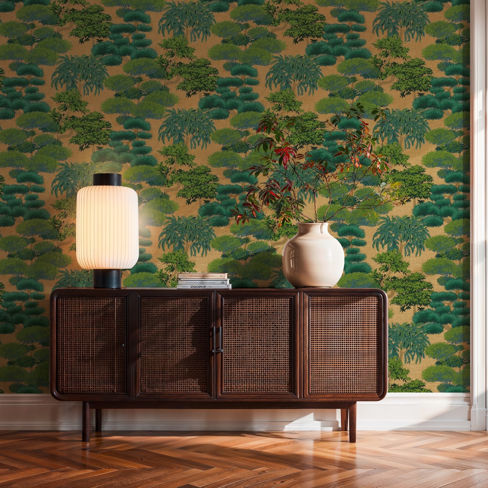 Tree Leaf Wallpaper in Green color - pattern number HV41078 - by Galerie in the Havana 2 collection