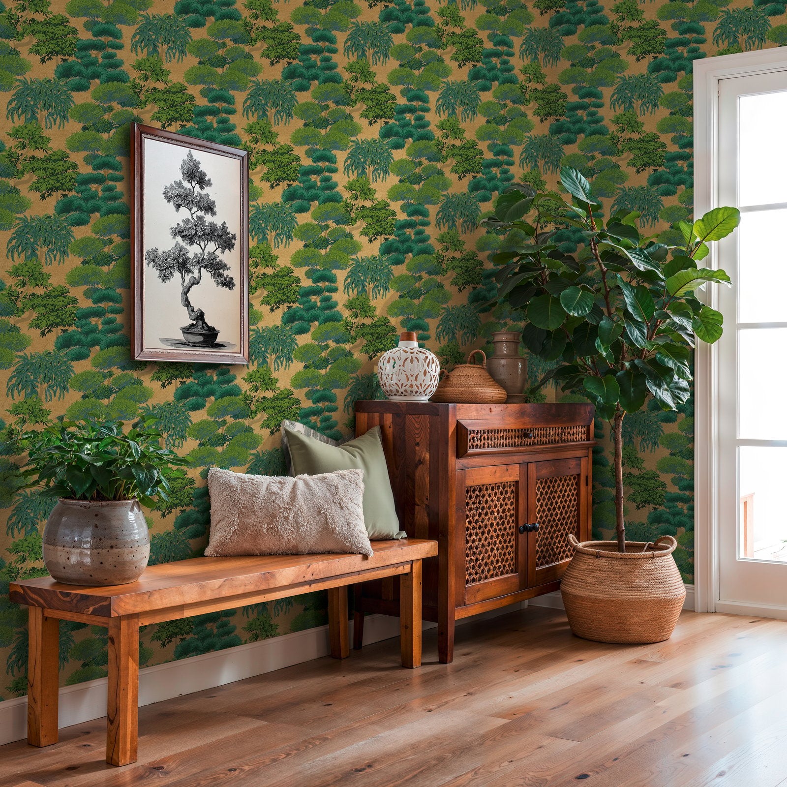 Tree Leaf Wallpaper in Green color - pattern number HV41078 - by Galerie in the Havana 2 collection