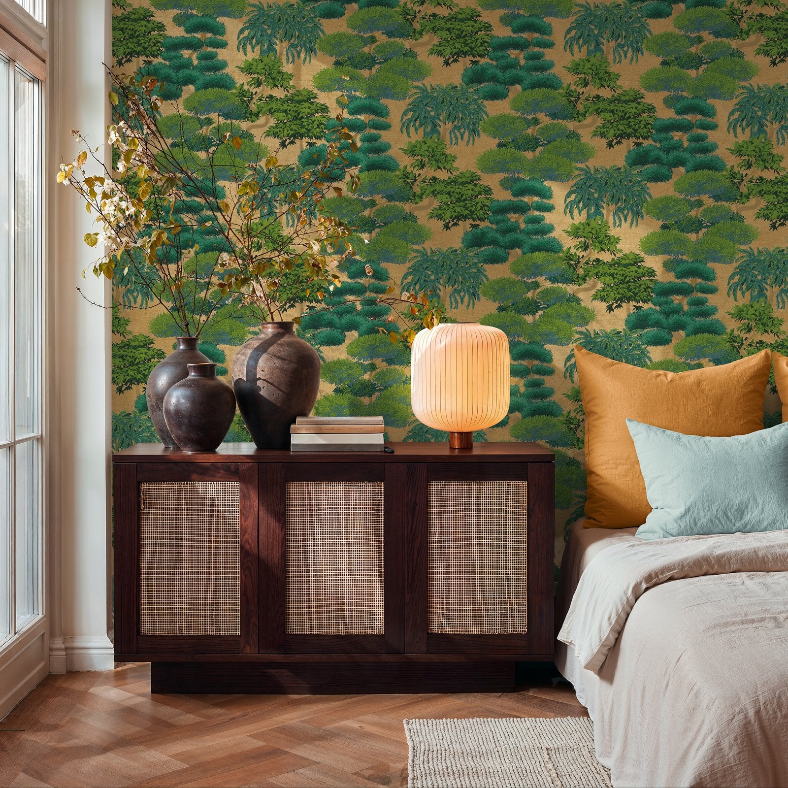 Tree Leaf Wallpaper in Green color - pattern number HV41078 - by Galerie in the Havana 2 collection