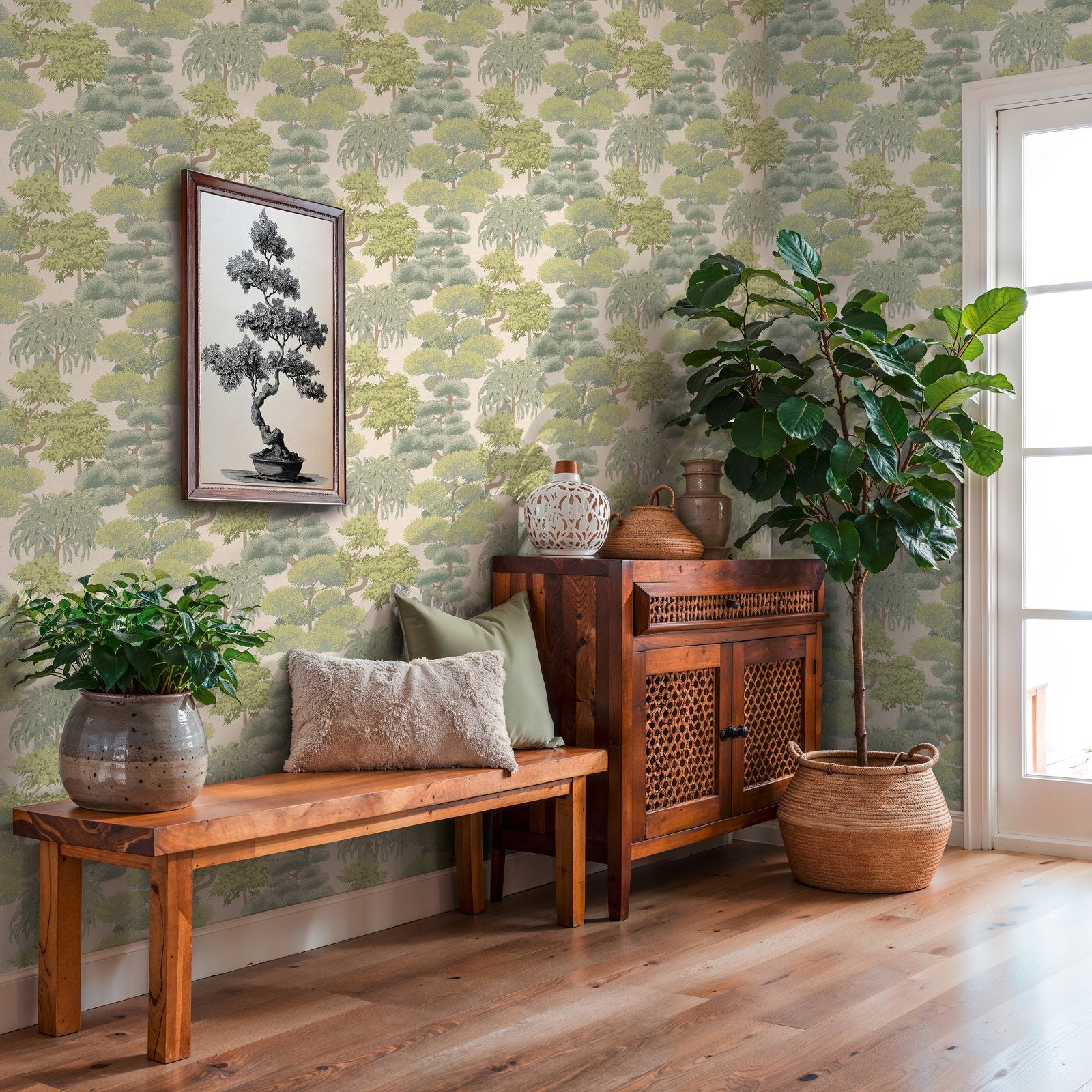 Tree Leaf Wallpaper in Green color - pattern number HV41079 - by Galerie in the Havana 2 collection