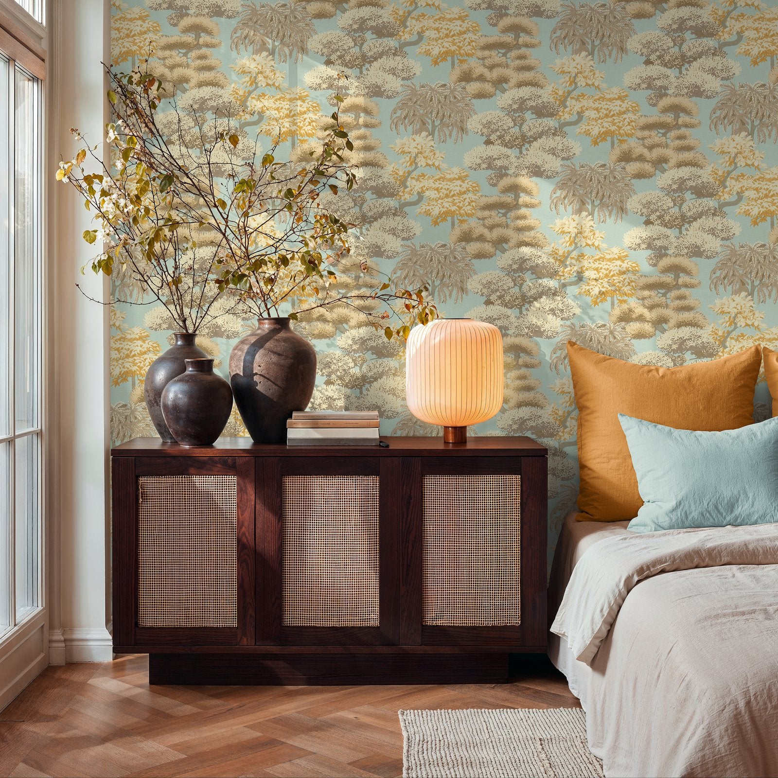 Tree Leaf Wallpaper in Beige color - pattern number HV41080 - by Galerie in the Havana 2 collection