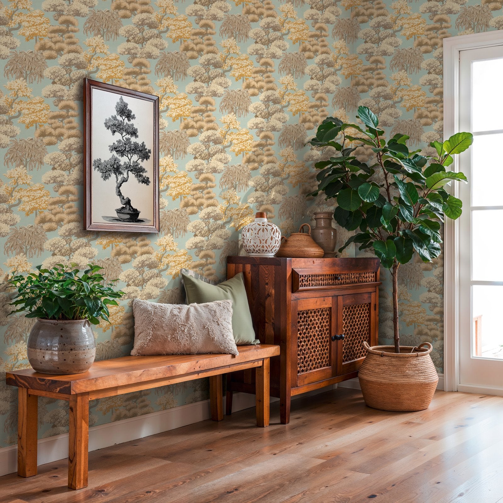 Tree Leaf Wallpaper in Beige color - pattern number HV41080 - by Galerie in the Havana 2 collection