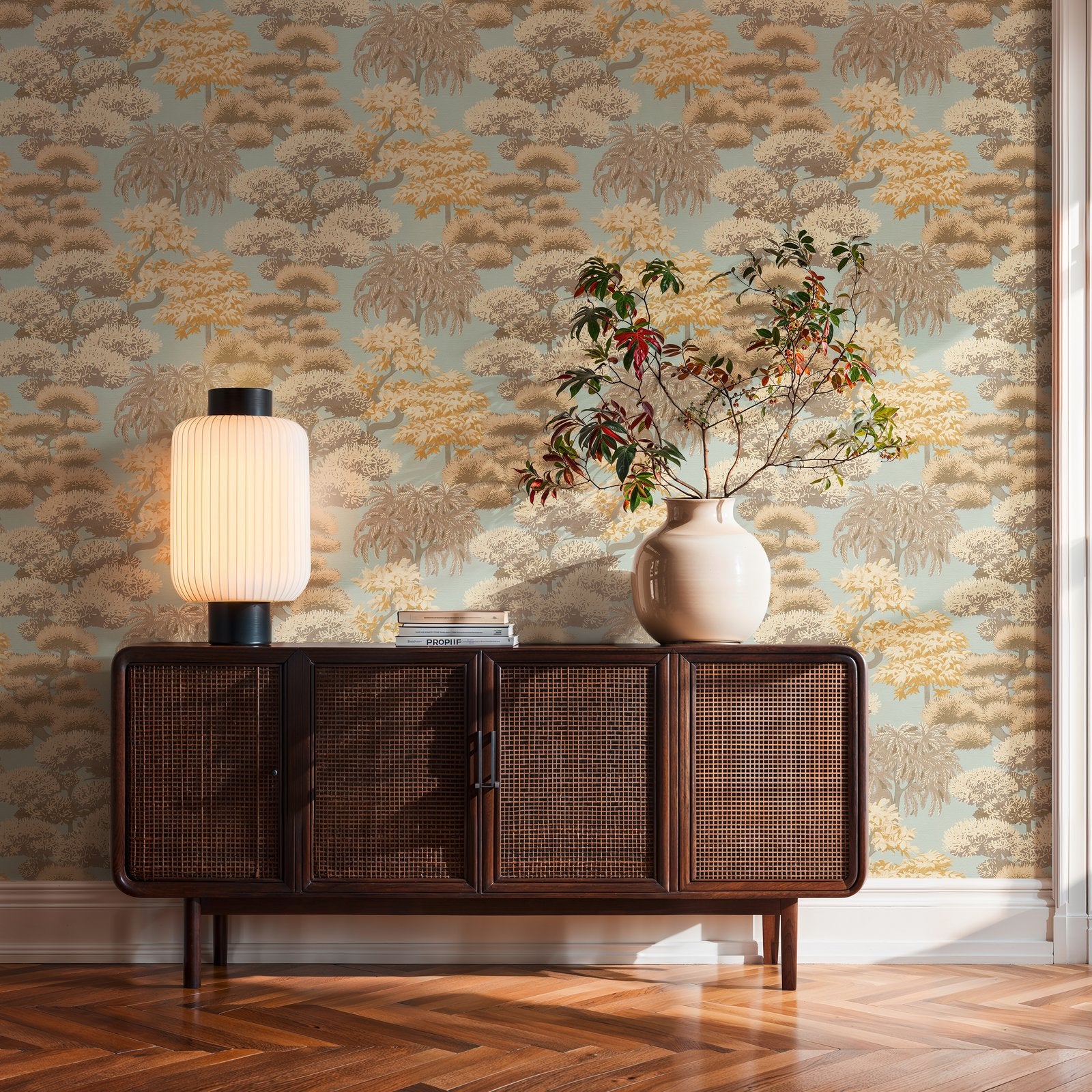 Tree Leaf Wallpaper in Beige color - pattern number HV41080 - by Galerie in the Havana 2 collection