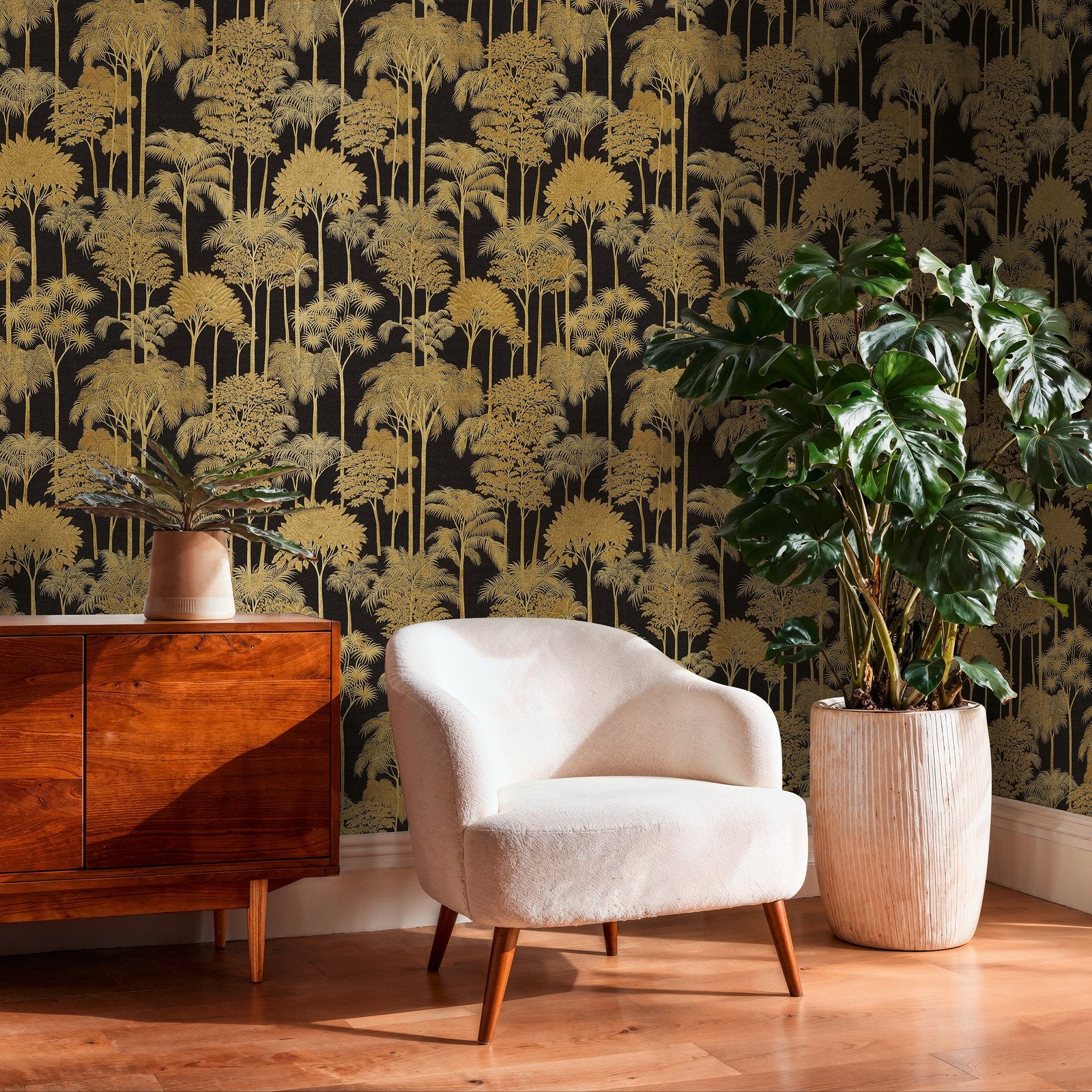Tree Leaf Wallpaper in Gold color - pattern number HV41083 - by Galerie in the Havana 2 collection