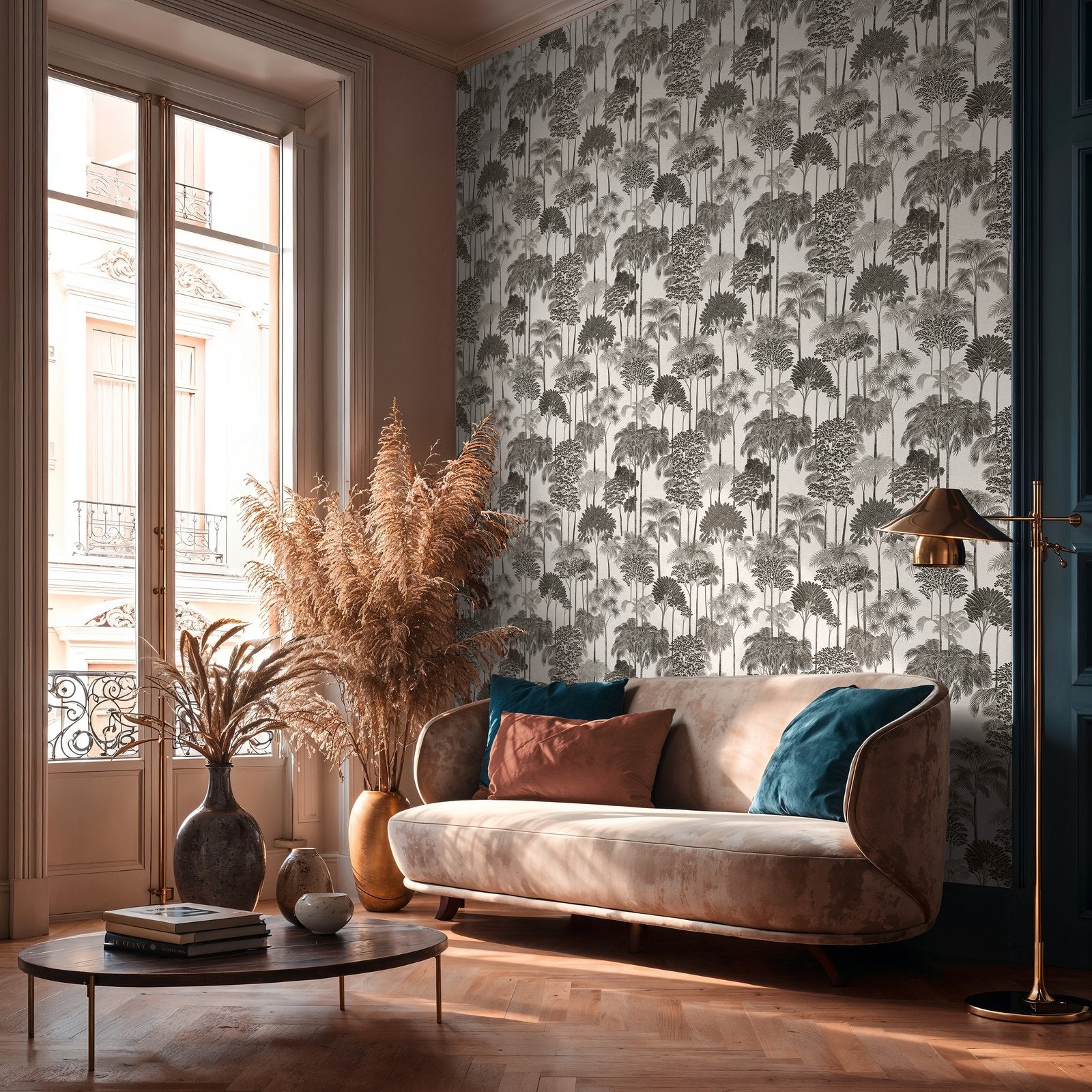 Tree Leaf Wallpaper in Black color - pattern number HV41085 - by Galerie in the Havana 2 collection