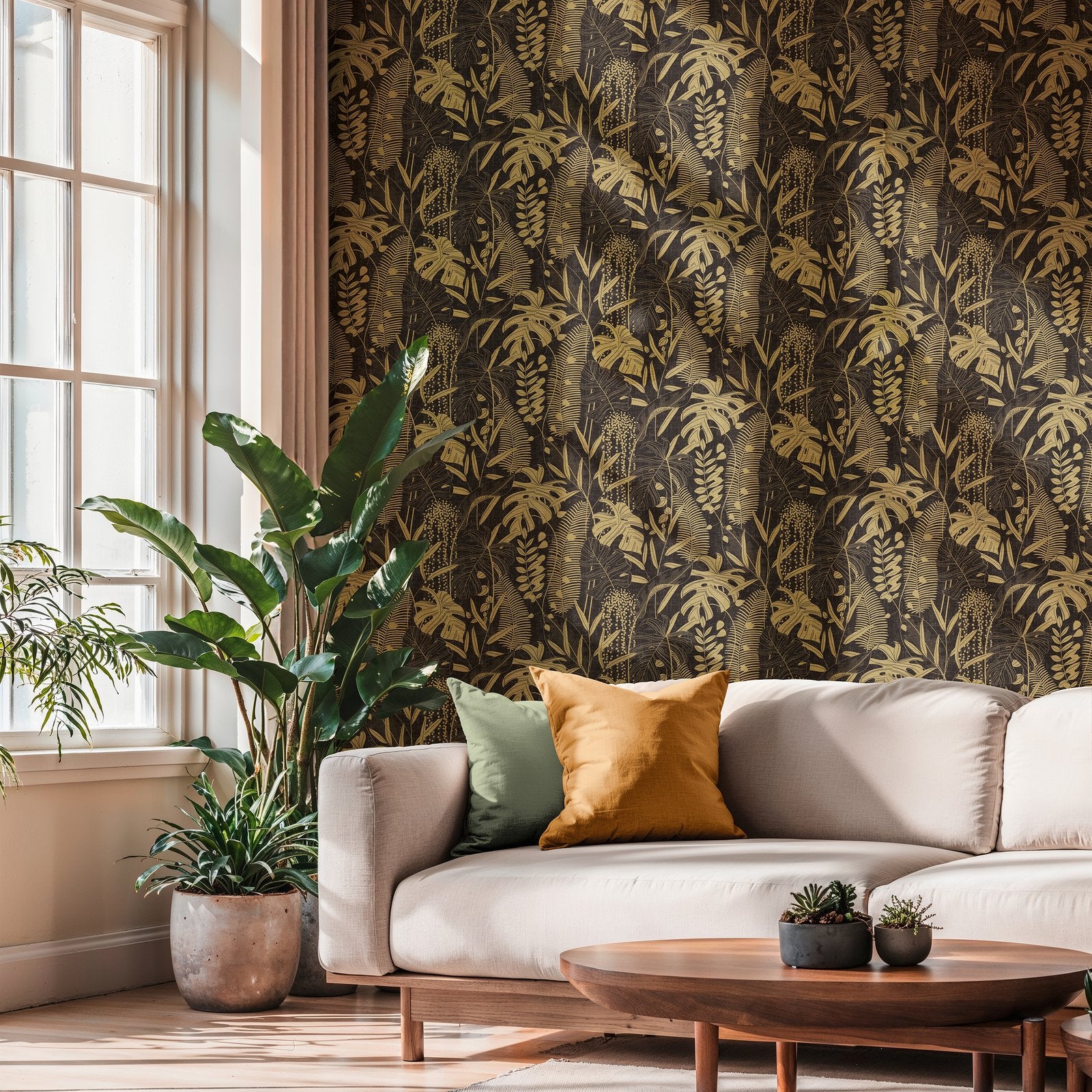 Tree Leaf Wallpaper in Gold color - pattern number HV41092 - by Galerie in the Havana 2 collection