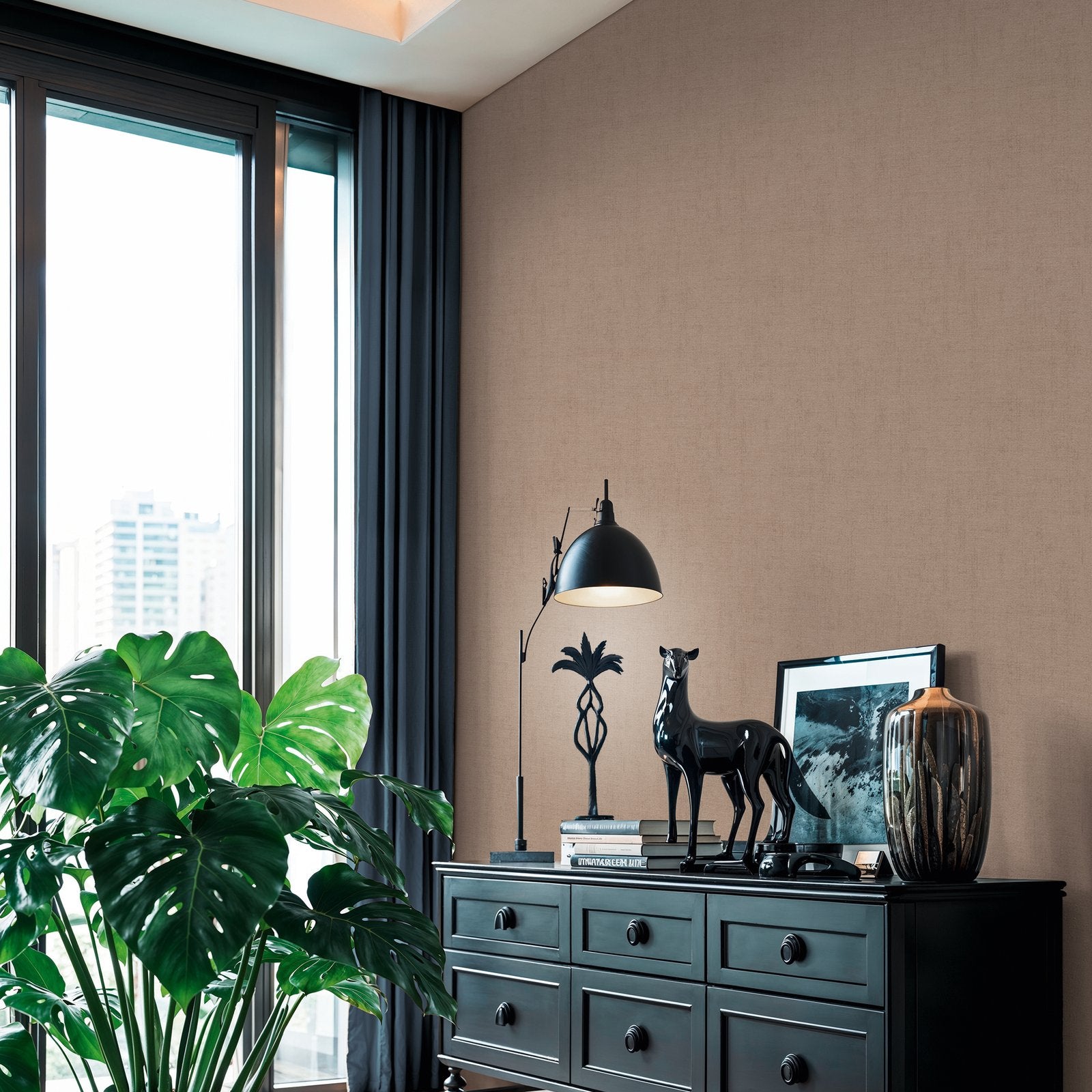 Plain Texture Wallpaper in Bronze Brown color - pattern number HV41095 - by Galerie in the Havana 2 collection