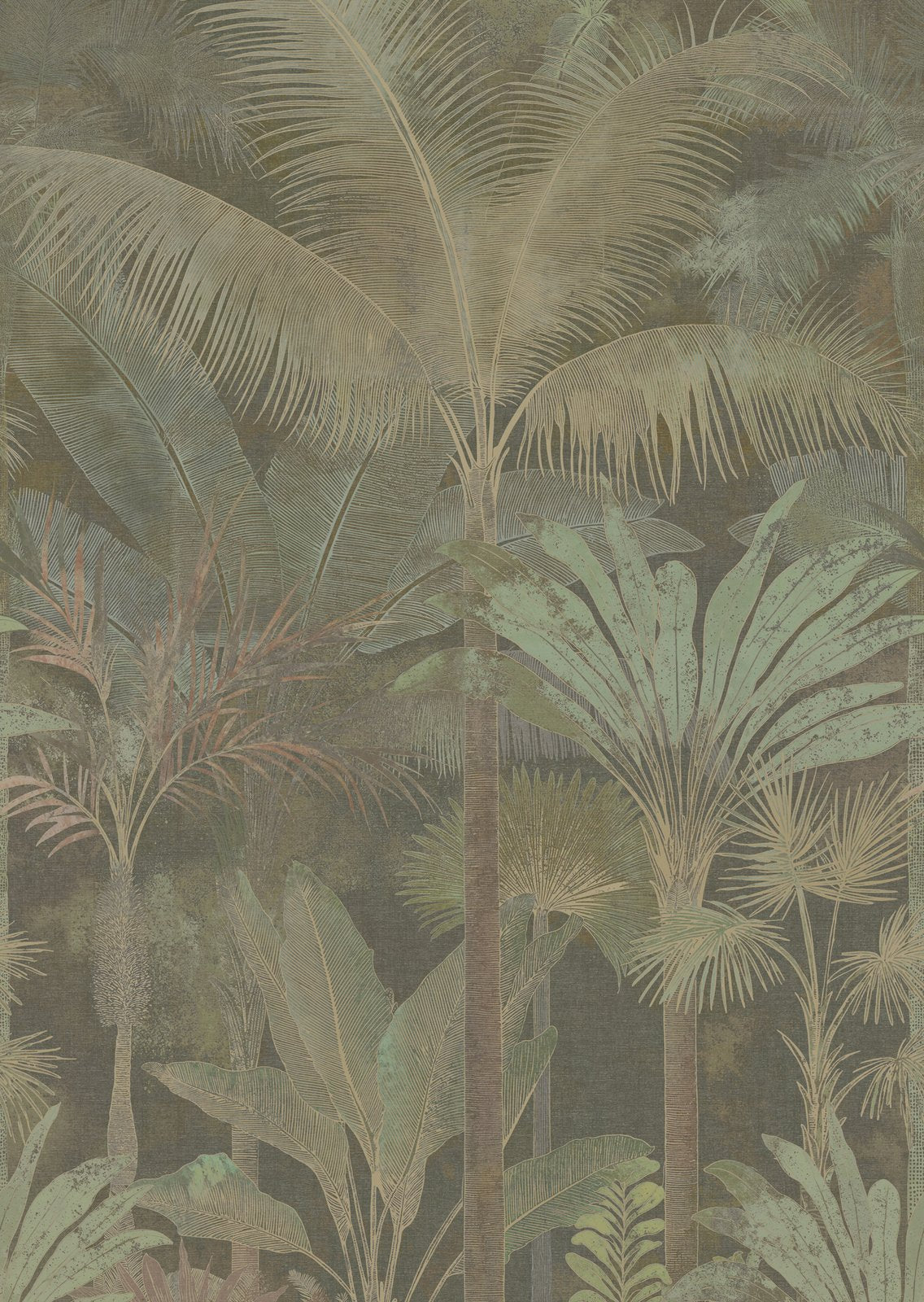 Tree Leaf 3 Panel Mural in Green color - pattern number HV41108M - by Galerie in the Havana 2 collection