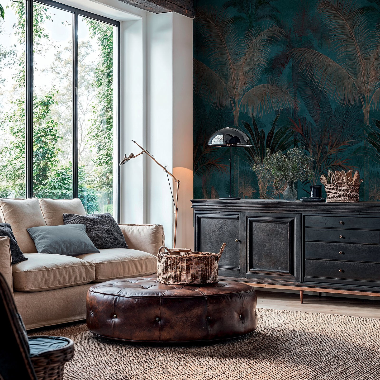 Tree Leaf 3 Panel Mural in Blue color - pattern number HV41111M - by Galerie in the Havana 2 collection