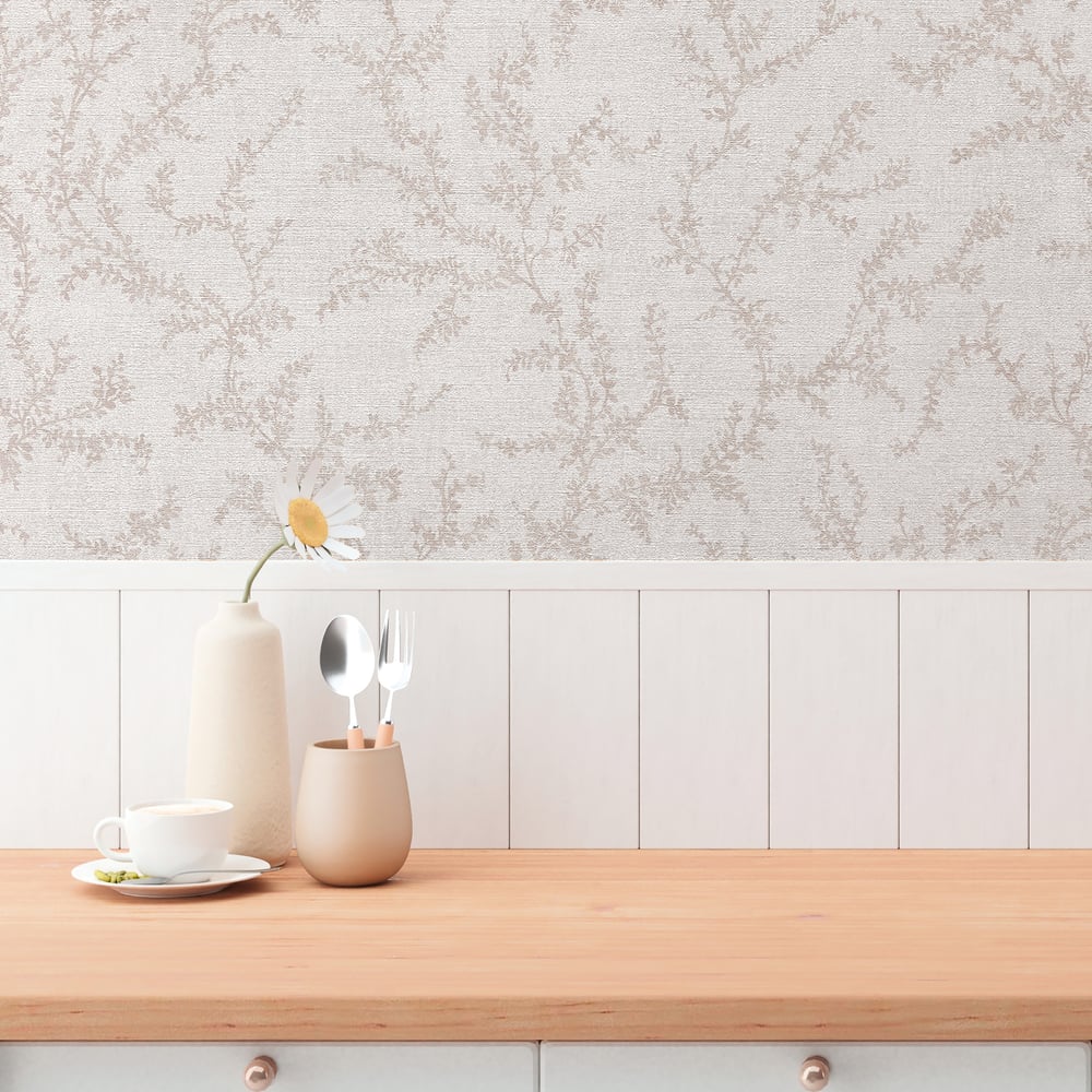 Trailing Vines Motif Wallpaper in Pink color - pattern number GG82119 - by Galerie in the Hygge Home collection