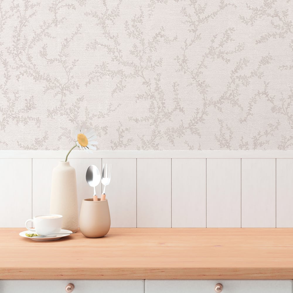 Trailing Vines Motif Wallpaper in Beige color - pattern number GG82120 - by Galerie in the Hygge Home collection