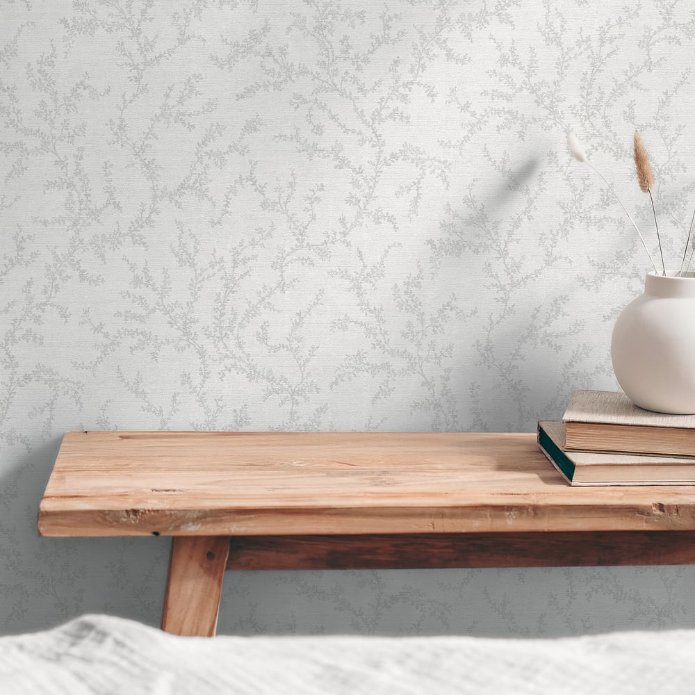 Trailing Vines Motif Wallpaper in Silver Grey color - pattern number GG82121 - by Galerie in the Hygge Home collection