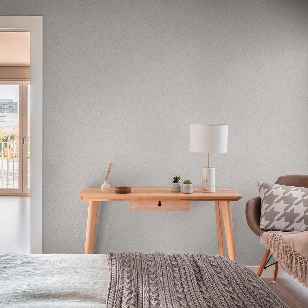 Herringbone Weave Motif Wallpaper in Silver Grey color - pattern number GG82128 - by Galerie in the Hygge Home collection