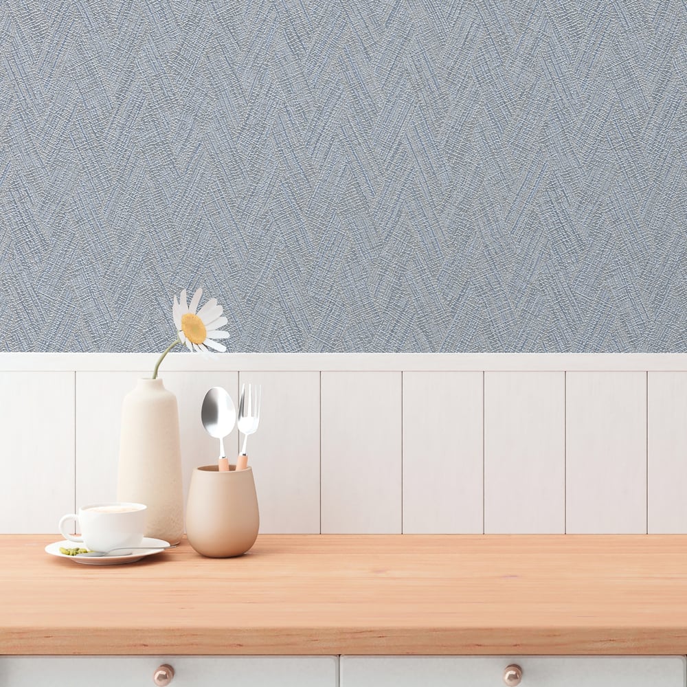 Herringbone Weave Motif Wallpaper in Blue color - pattern number GG82129 - by Galerie in the Hygge Home collection