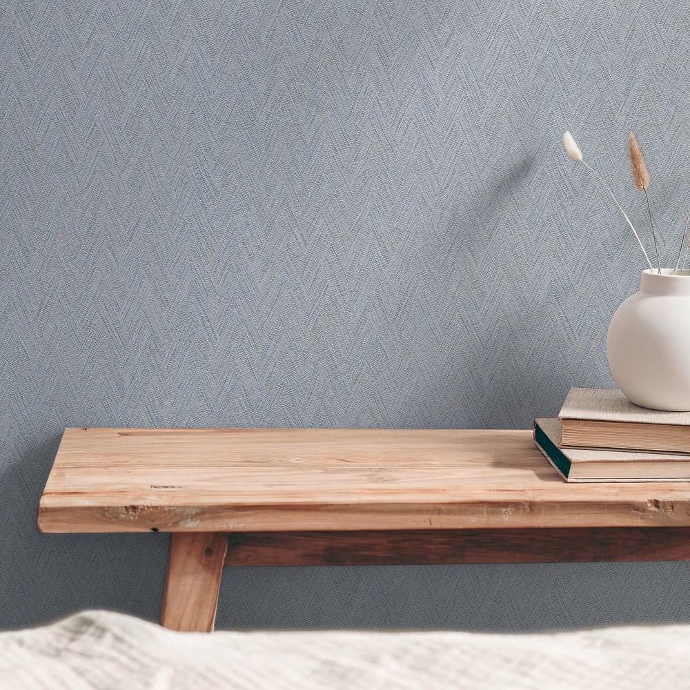 Herringbone Weave Motif Wallpaper in Blue color - pattern number GG82129 - by Galerie in the Hygge Home collection