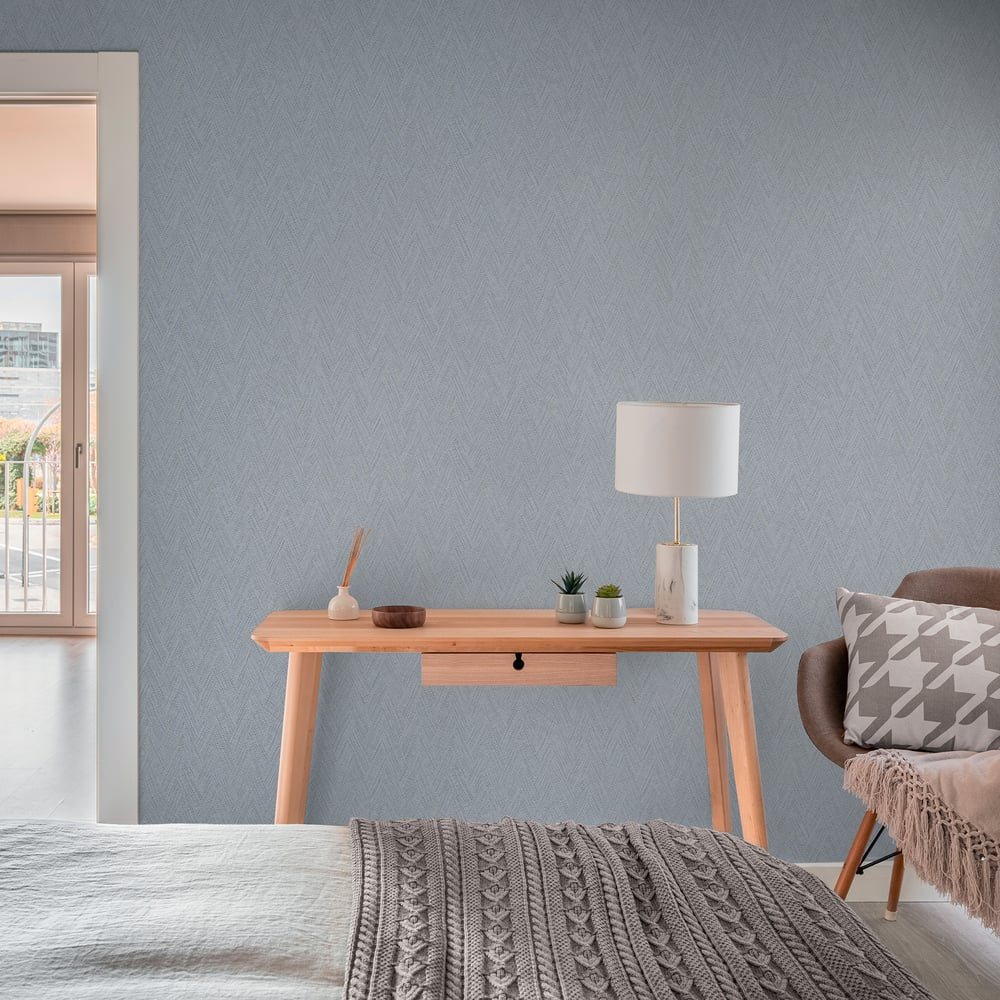 Herringbone Weave Motif Wallpaper in Blue color - pattern number GG82129 - by Galerie in the Hygge Home collection