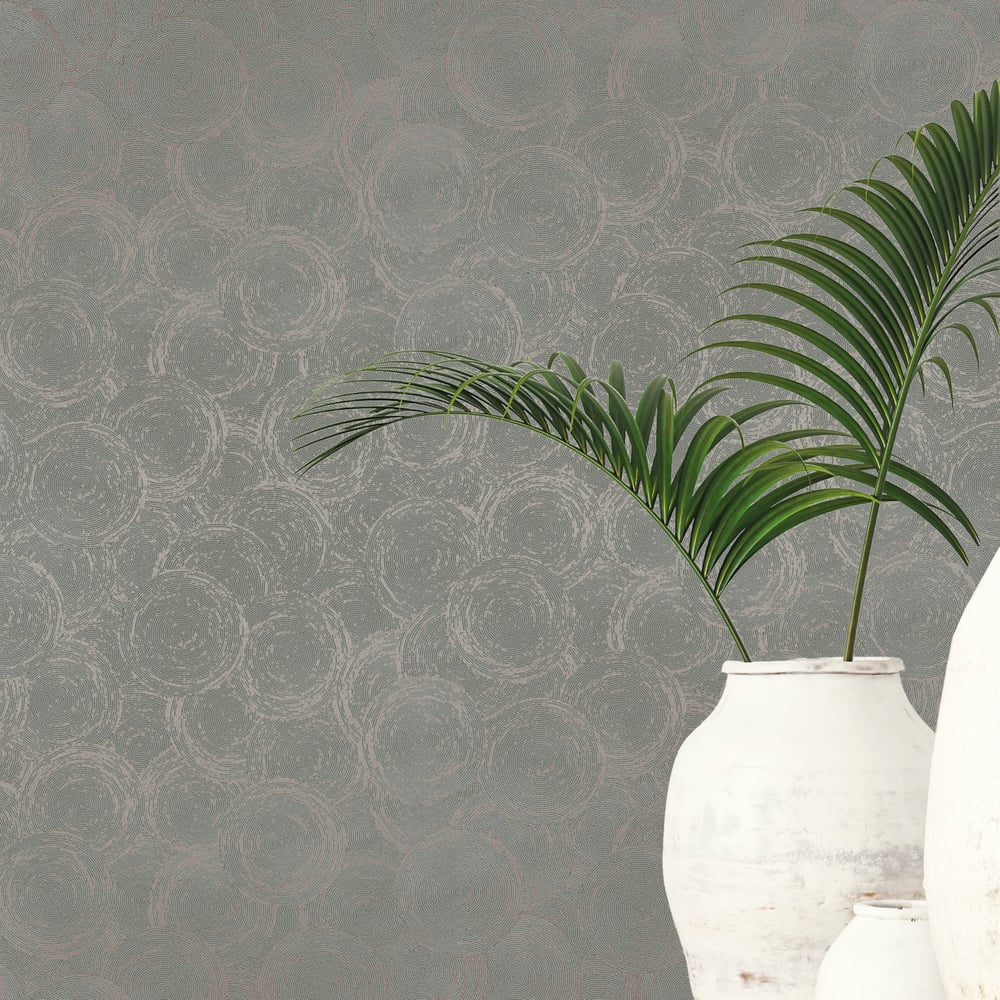 Stone Circles Motif Wallpaper in Green color - pattern number GG82130 - by Galerie in the Hygge Home collection