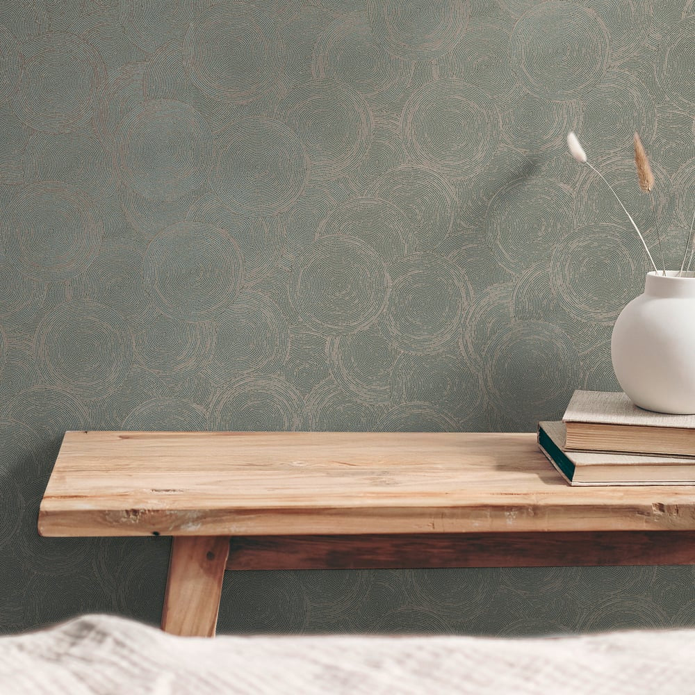 Stone Circles Motif Wallpaper in Green color - pattern number GG82130 - by Galerie in the Hygge Home collection