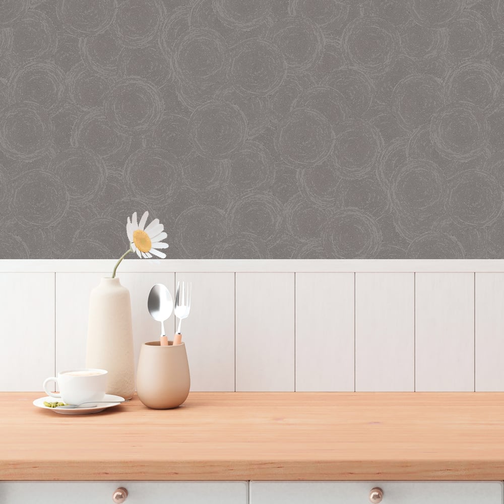 Stone Circles Motif Wallpaper in Bronze Brown color - pattern number GG82131 - by Galerie in the Hygge Home collection