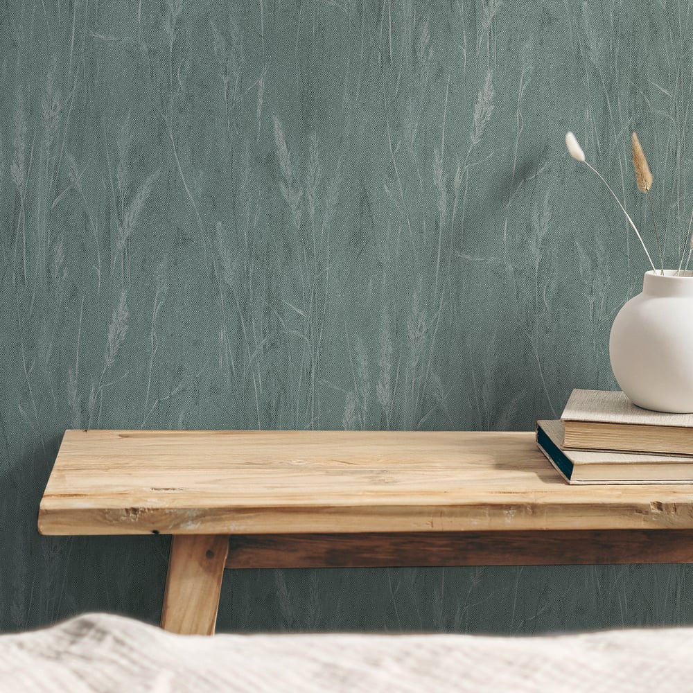 Meadow Stems Motif Wallpaper in Green color - pattern number GG82136 - by Galerie in the Hygge Home collection