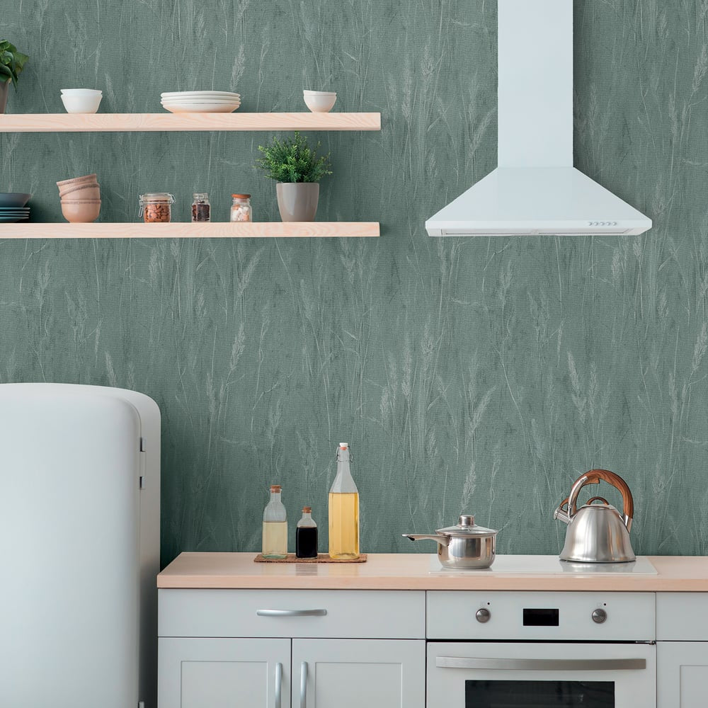 Meadow Stems Motif Wallpaper in Green color - pattern number GG82136 - by Galerie in the Hygge Home collection