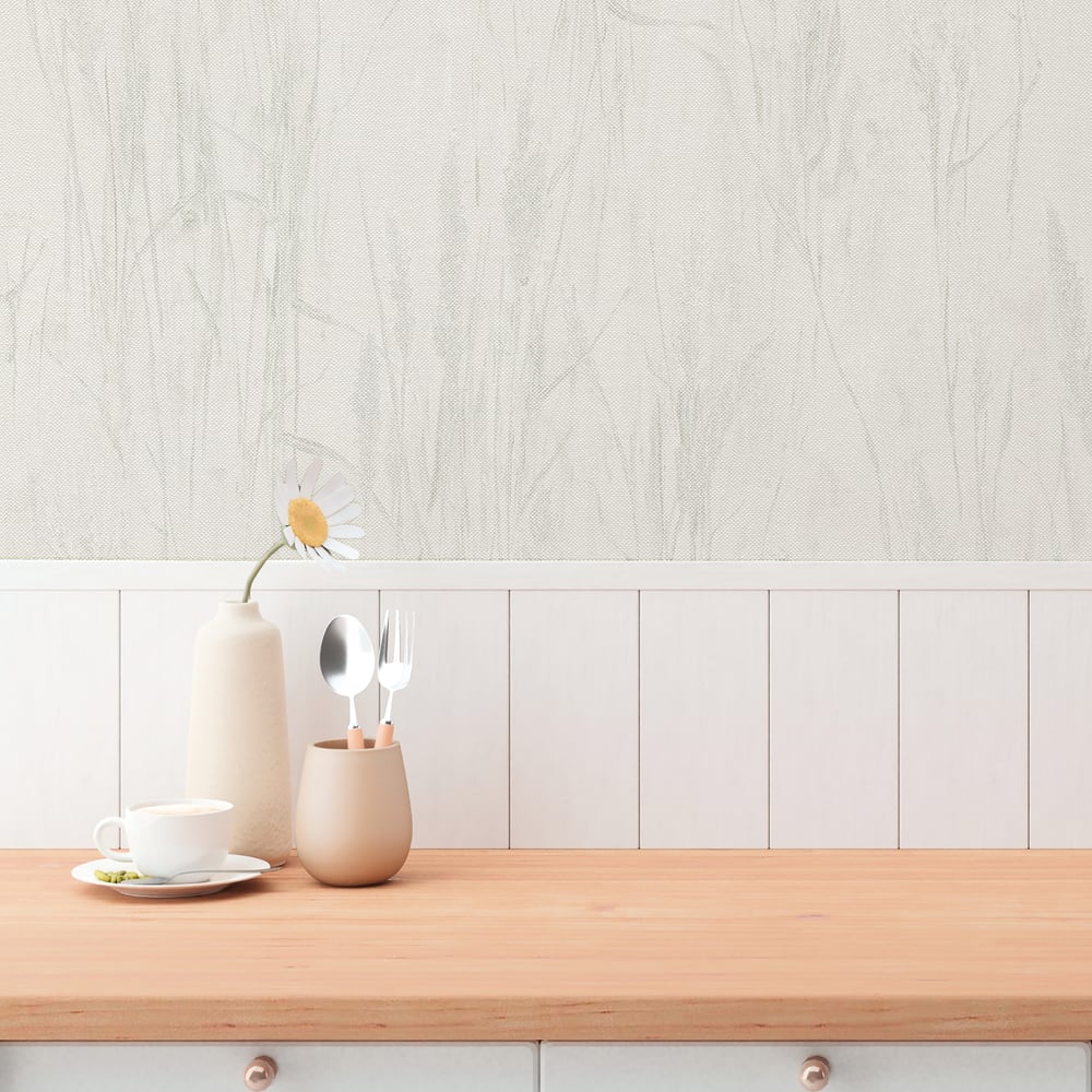 Meadow Stems Motif Wallpaper in Beige color - pattern number GG82140 - by Galerie in the Hygge Home collection