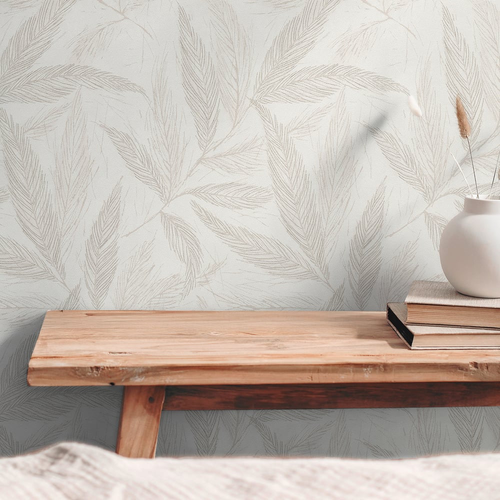 Fern Weave Motif Wallpaper in Beige color - pattern number GG82147 - by Galerie in the Hygge Home collection