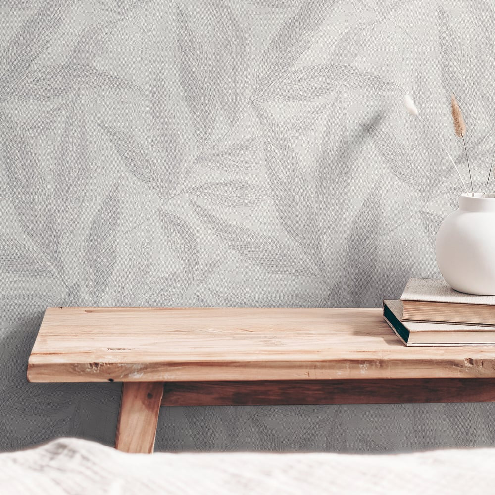 Fern Weave Motif Wallpaper in Silver Grey color - pattern number GG82149 - by Galerie in the Hygge Home collection