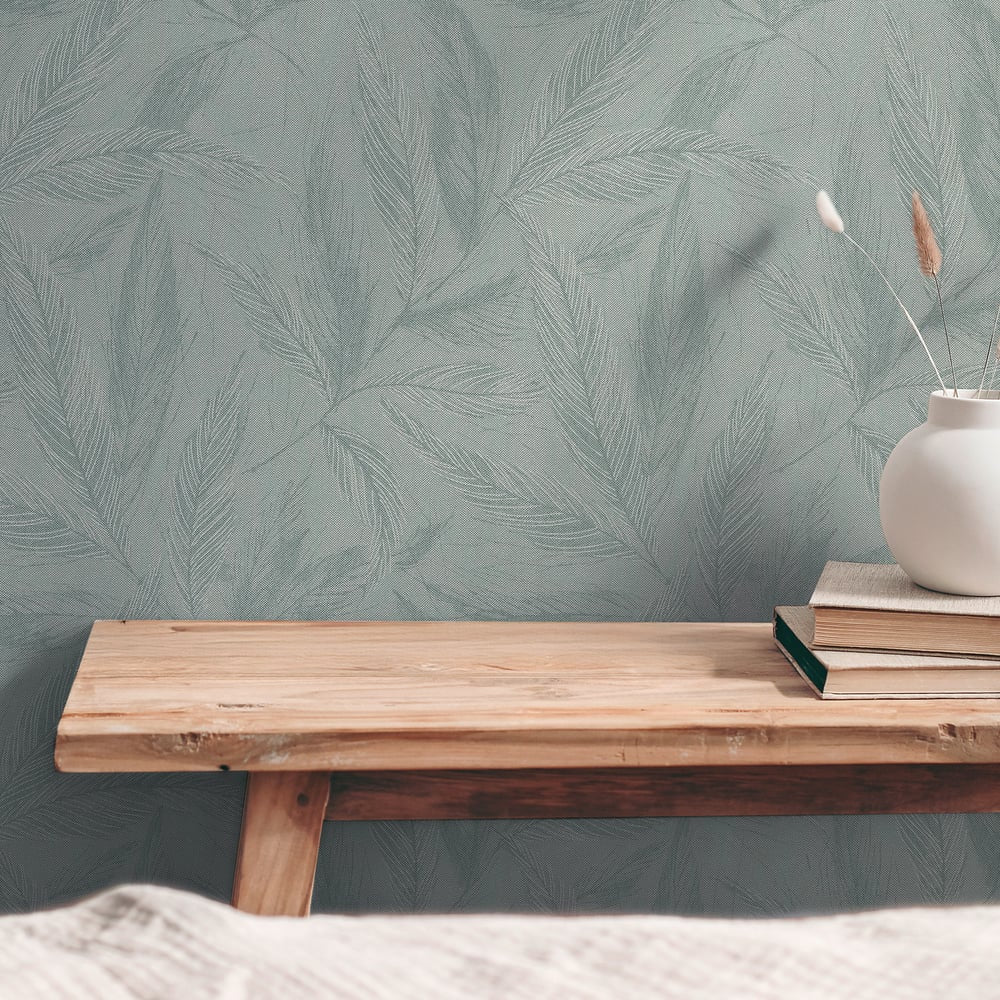 Fern Weave Motif Wallpaper in Green color - pattern number GG82150 - by Galerie in the Hygge Home collection