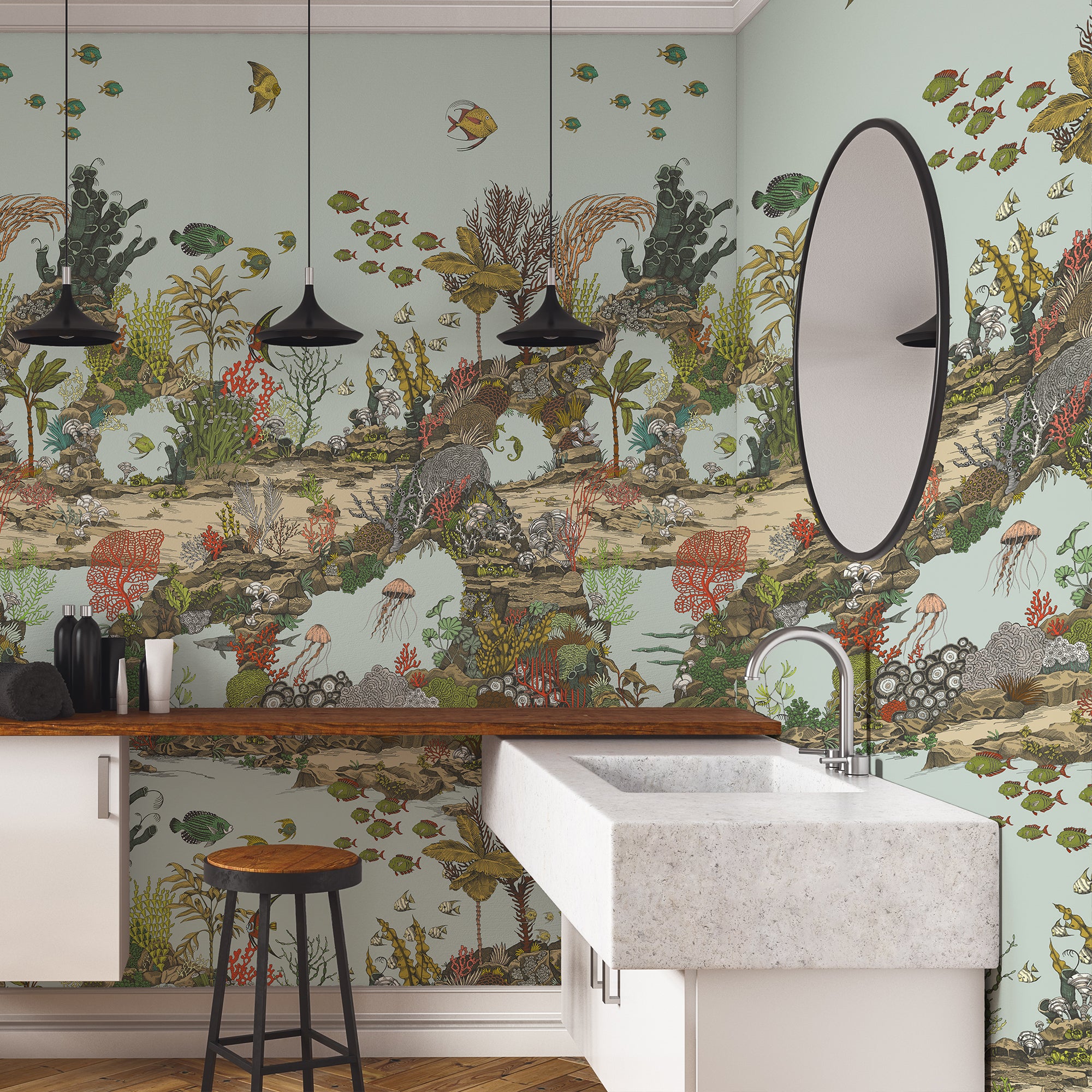 Underwater Jungle Mural in brown color - pattern number JMW1003.01.0 - by Kravet in the Josephine Munsey Portfolio I collection