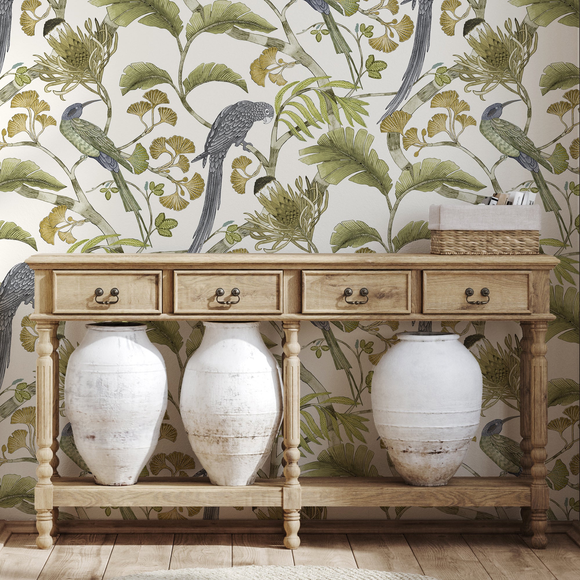 Living Branches Wallpaper in hilles white and green color - pattern number JMW1006.31.0 - by Kravet in the Josephine Munsey Maitland collection