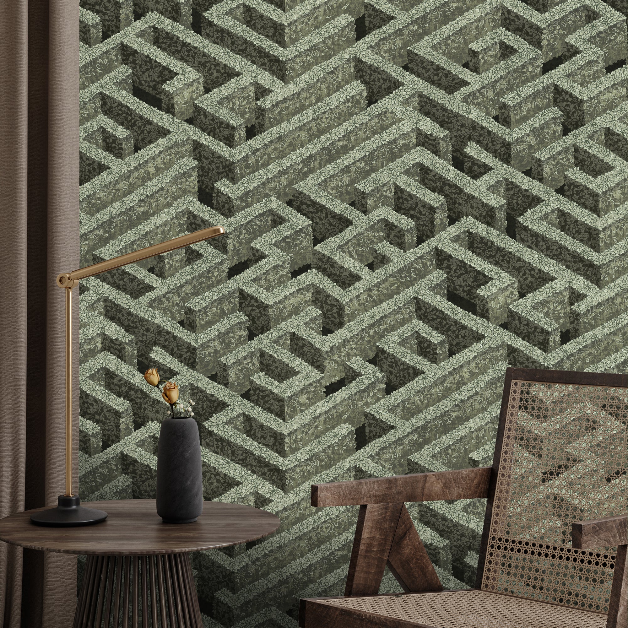 Labyrinth Wallpaper in eucalyptus color - pattern number JMW1007.21.0 - by Kravet in the Josephine Munsey Portfolio I collection